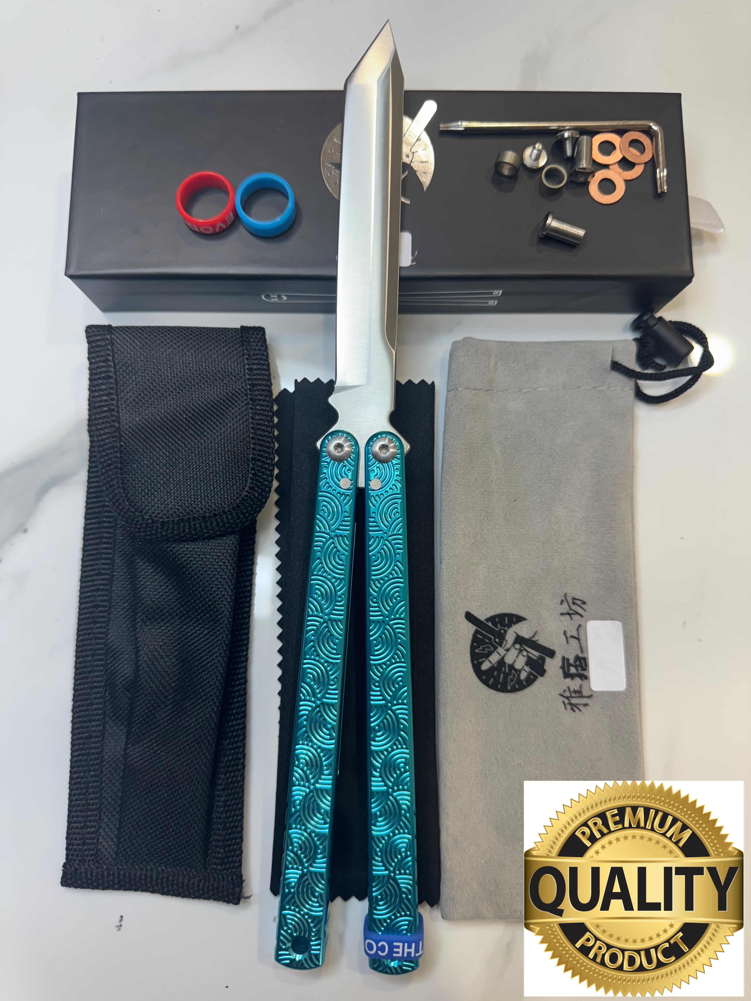 Butterfly Live Blade Balisong DRAGON TONGUE-2 (L-Blue handles Silver Blade) Gift Ideas FREE SHIPPING Age 18+ only