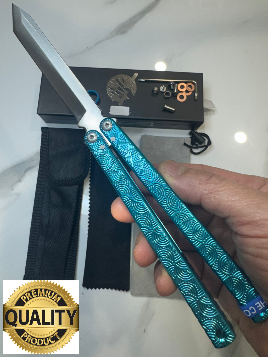 Butterfly Live Blade Balisong DRAGON TONGUE-2 (L-Blue handles Silver Blade) Gift Ideas FREE SHIPPING Age 18+ only