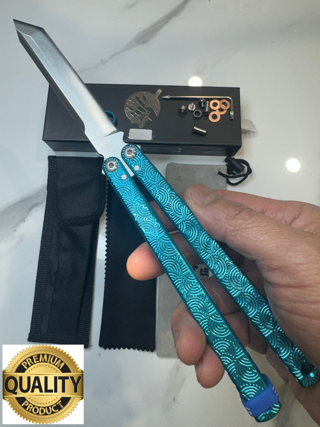 Butterfly Live Blade Balisong DRAGON TONGUE-2 (L-Blue handles Silver Blade) Gift Ideas FREE SHIPPING Age 18+ only