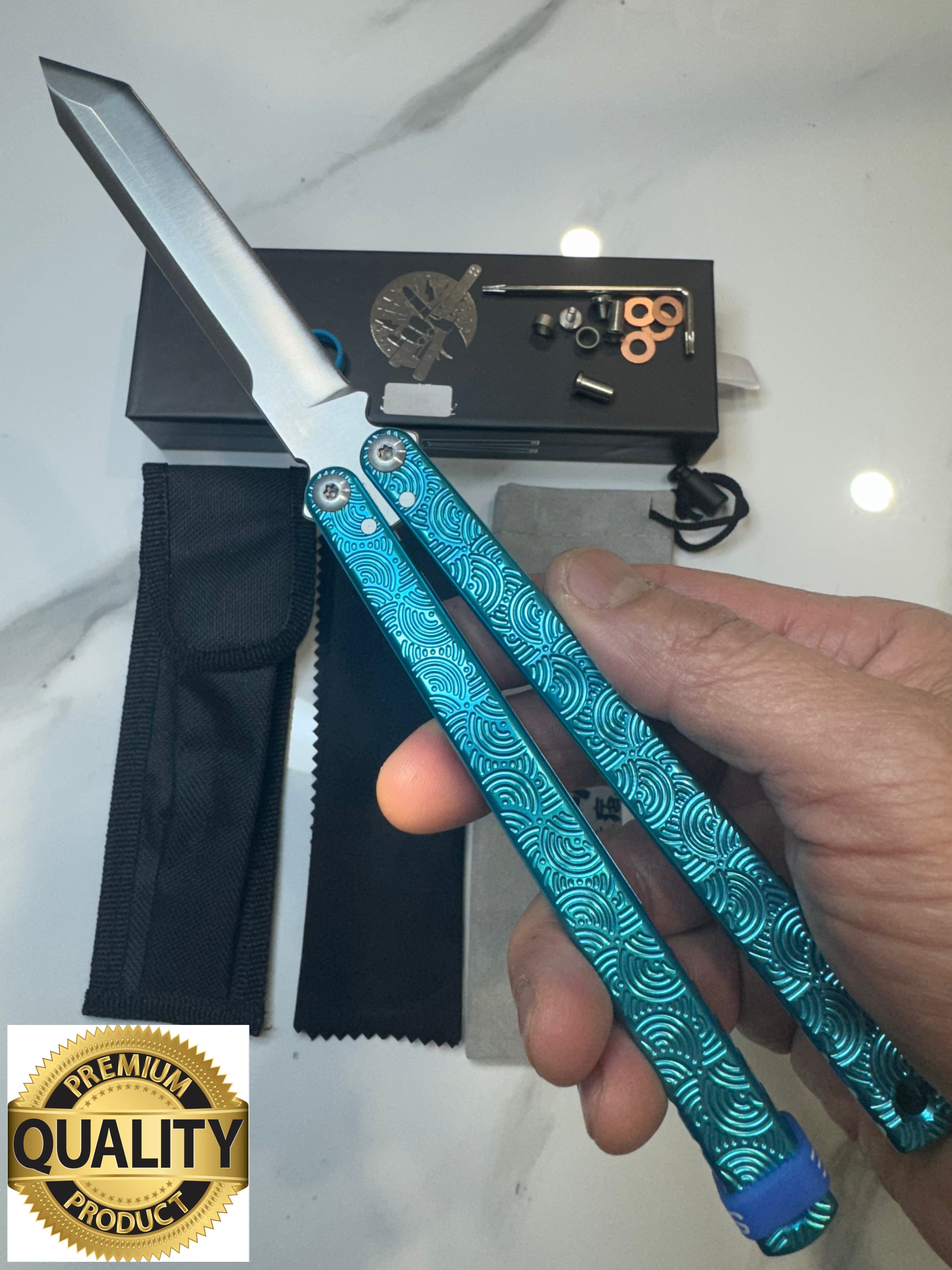 Butterfly Live Blade Balisong DRAGON TONGUE-2 (L-Blue handles Silver Blade) Gift Ideas FREE SHIPPING Age 18+ only