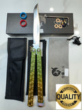 Butterfly Live Blade Balisong SEA EEL-2 (Gold/Green Handles/Silver Blade) Gift Ideas FREE SHIPPING Age 18+ only