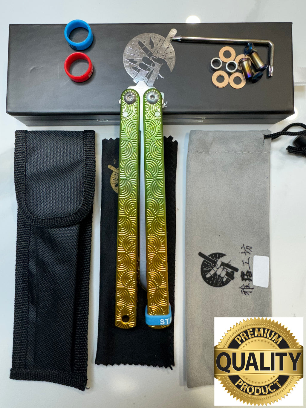 Butterfly Live Blade Balisong SEA EEL-2 (Gold/Green Handles/Silver Blade) Gift Ideas FREE SHIPPING Age 18+ only