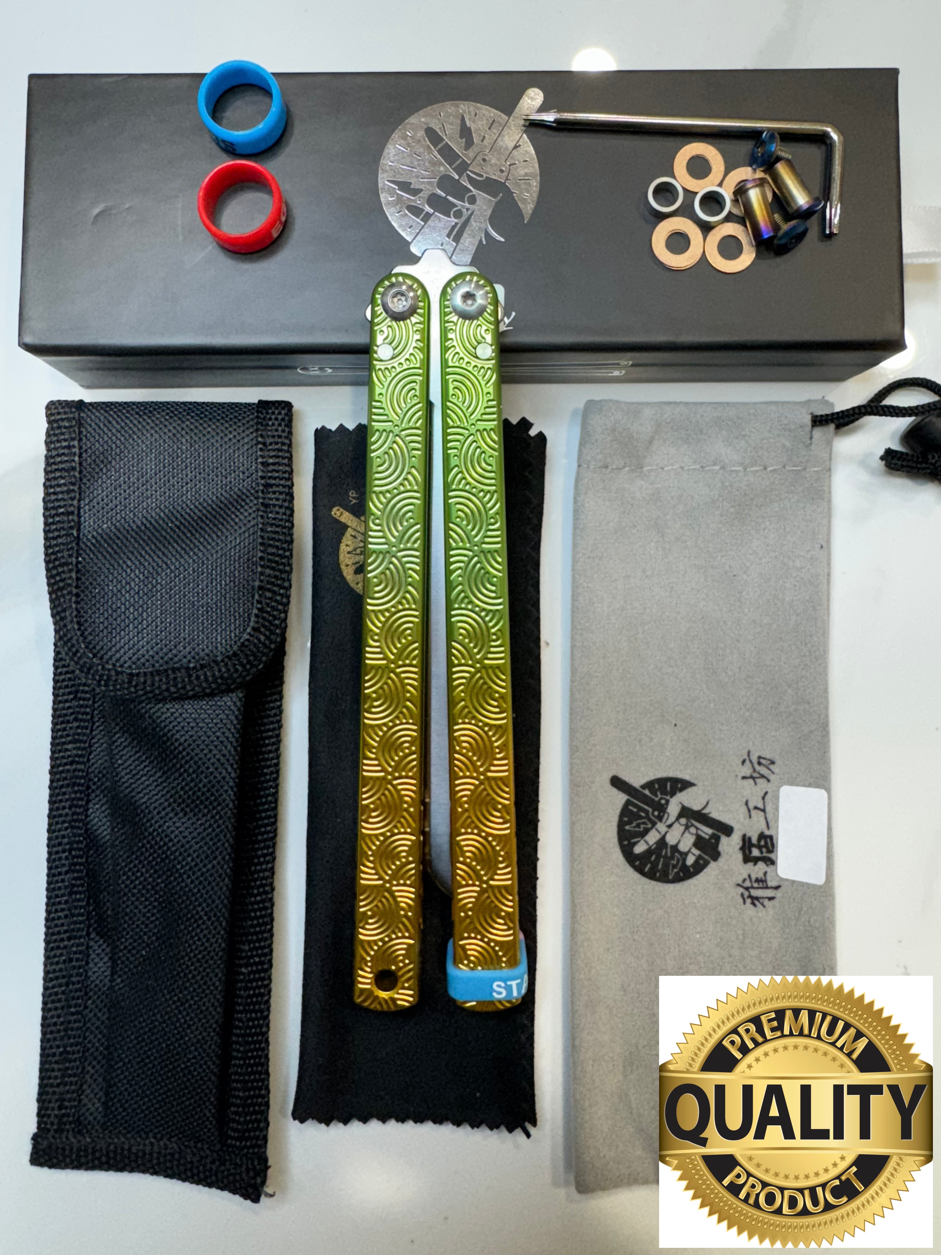 Butterfly Live Blade Balisong SEA EEL-2 (Gold/Green Handles/Silver Blade) Gift Ideas FREE SHIPPING Age 18+ only