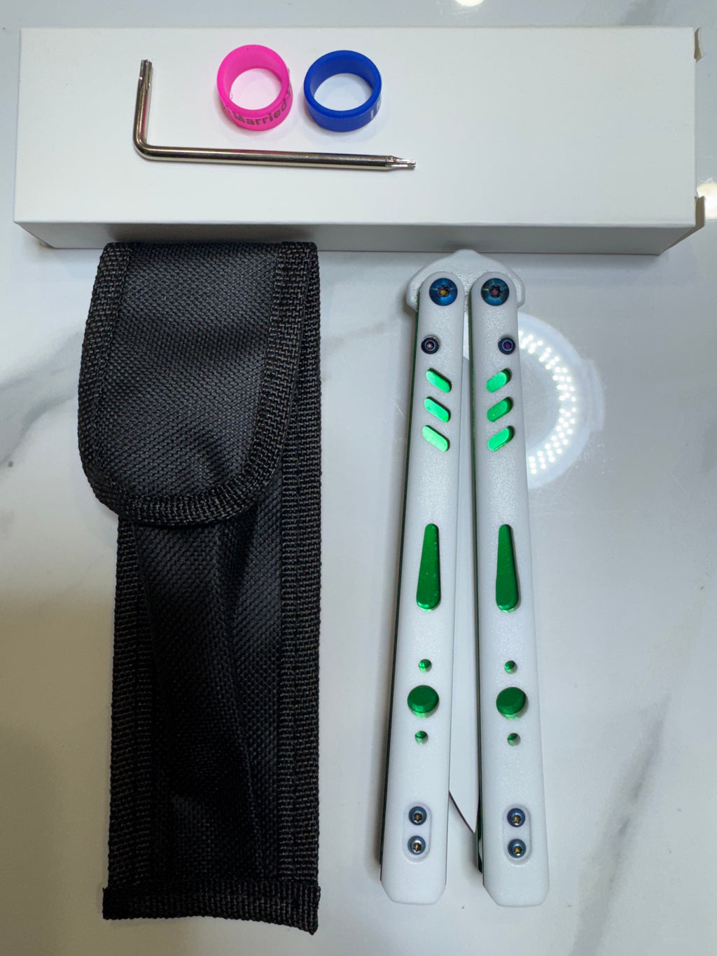 Butterfly Live Blade Balisong SEA LION1 White/Green FREE SHIPPING Age 18+ only