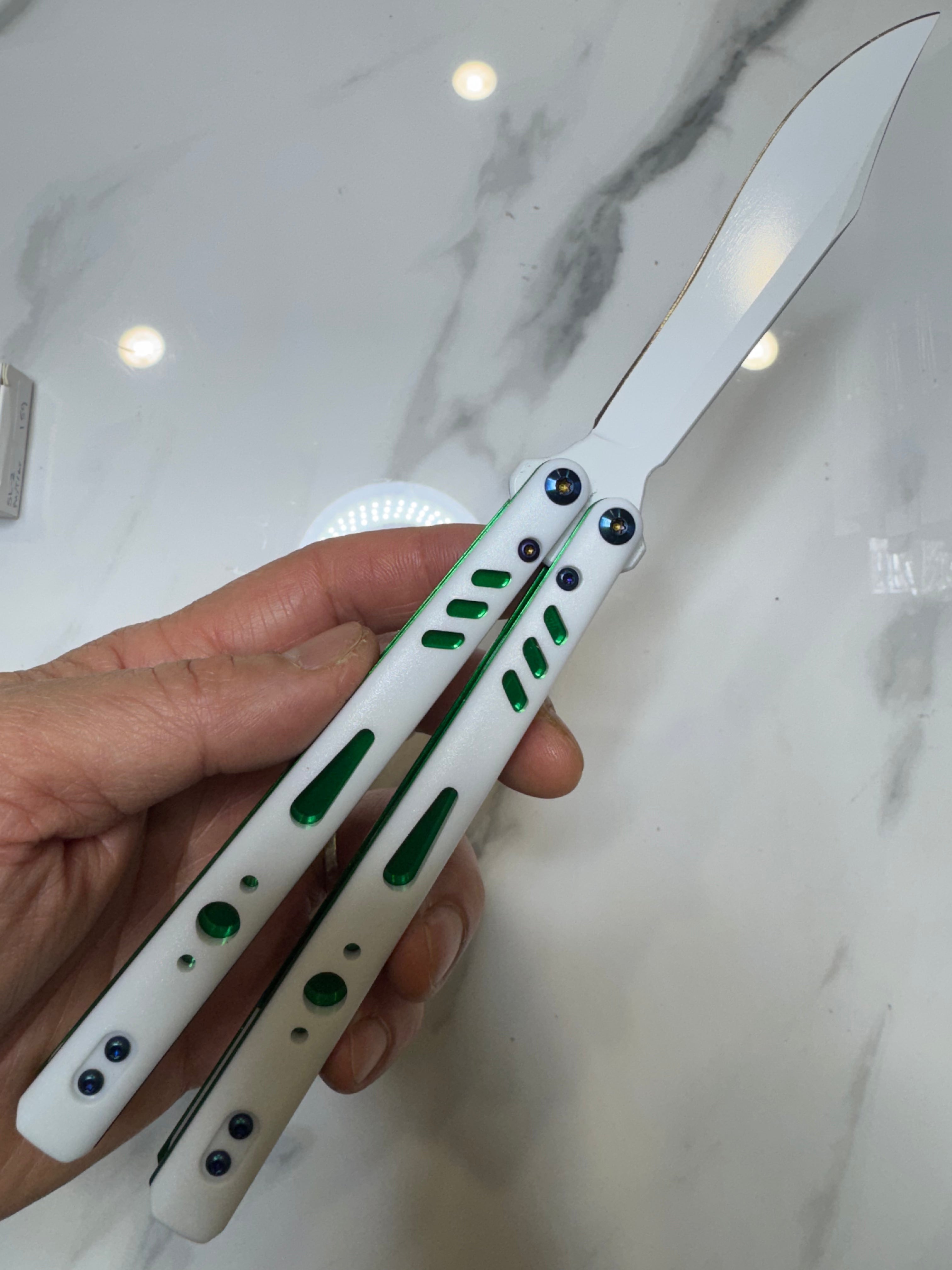 Butterfly Live Blade Balisong SEA LION1 White/Green FREE SHIPPING Age 18+ only