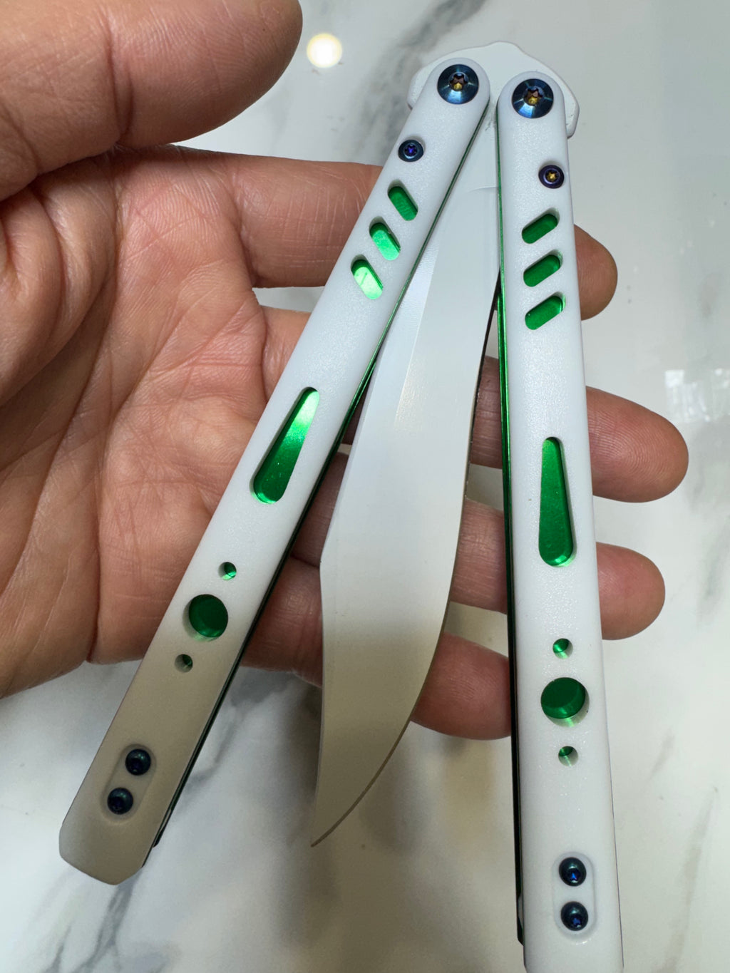Butterfly Live Blade Balisong SEA LION1 White/Green FREE SHIPPING Age 18+ only