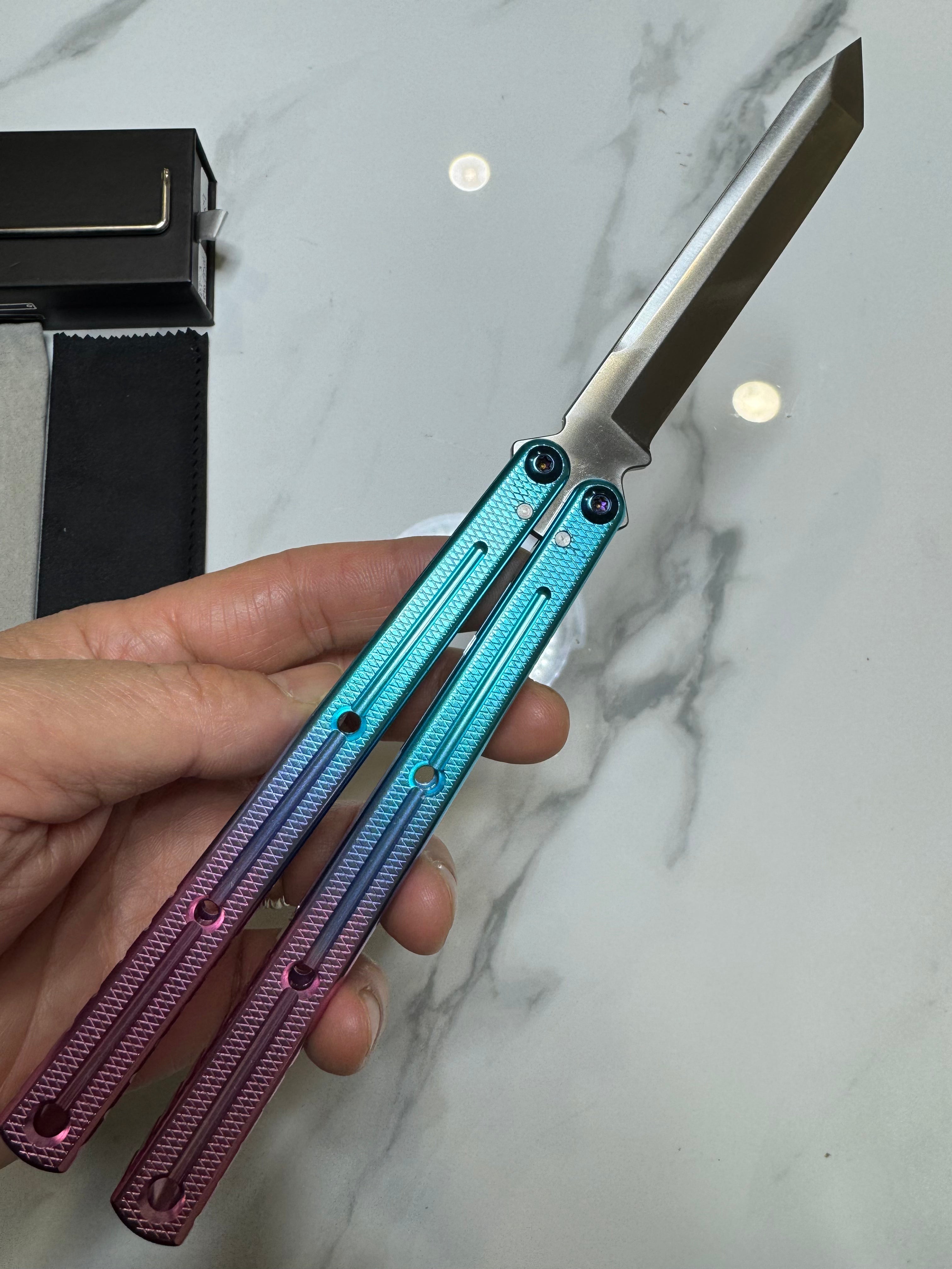 Butterfly Live Blade Balisong DRAGON TONGUE-3 Blue/Purple/Silver Gift Ideas FREE SHIPPING Age 18+ only