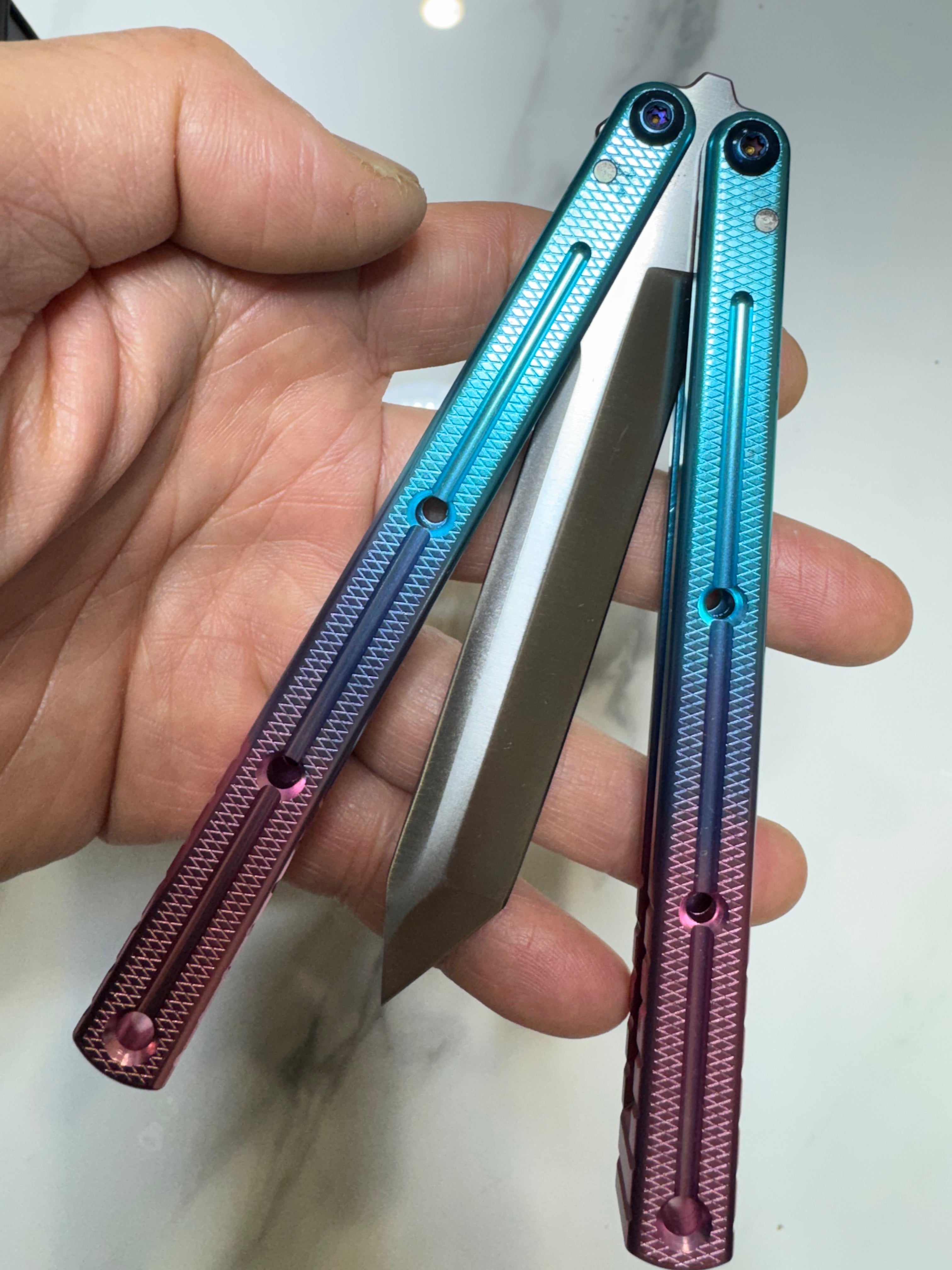 Butterfly Live Blade Balisong DRAGON TONGUE-3 Blue/Purple/Silver Gift Ideas FREE SHIPPING Age 18+ only