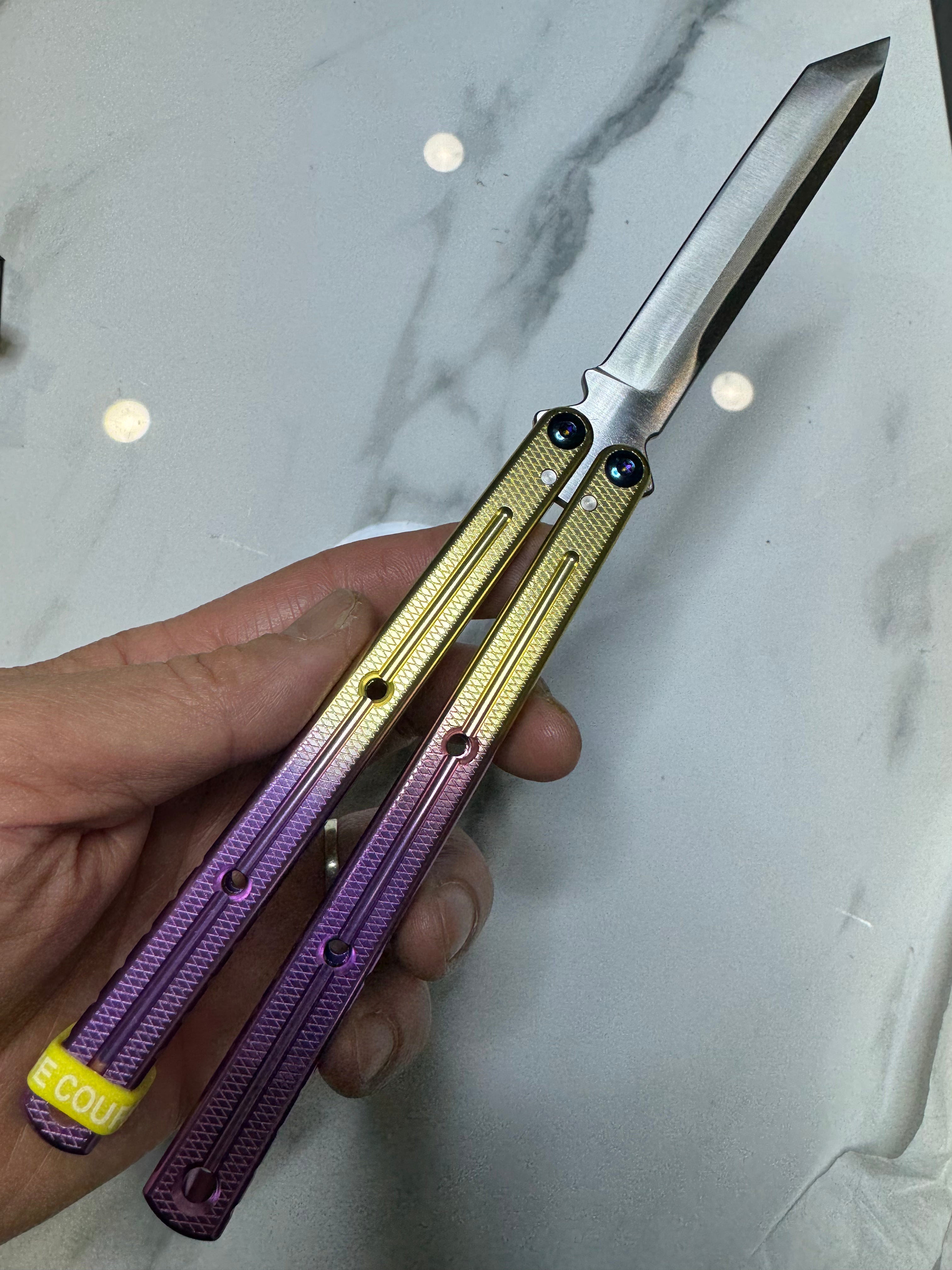 Butterfly Live Blade Balisong DRAGON TONGUE-3 Gold/Purple/Silver Gift Ideas FREE SHIPPING Age 18+ only