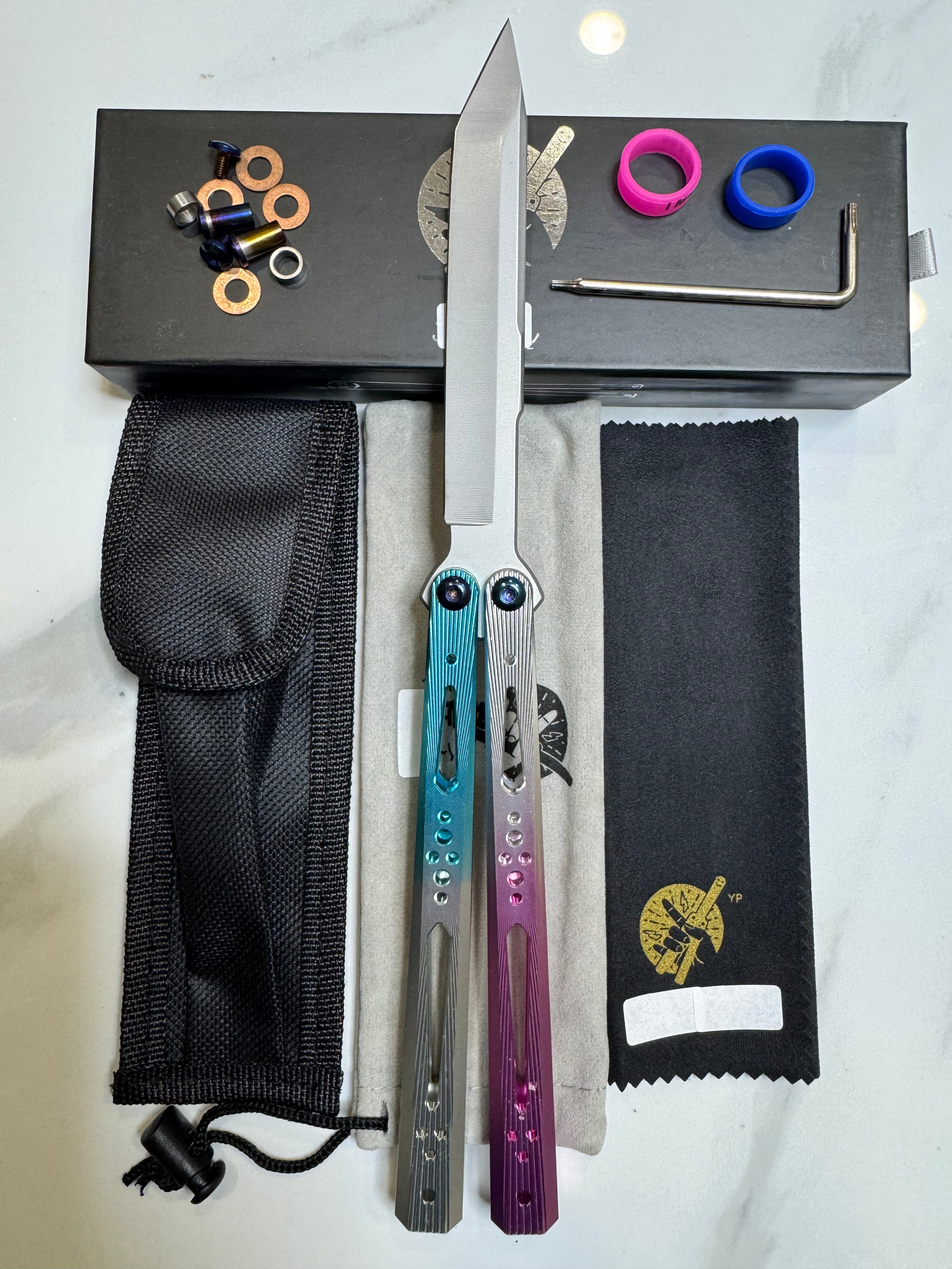 Butterfly Live Blade Balisong SEA HAWK Blue/Purple/Grey FREE SHIPPING Great Gift Ideas Age 18+ only