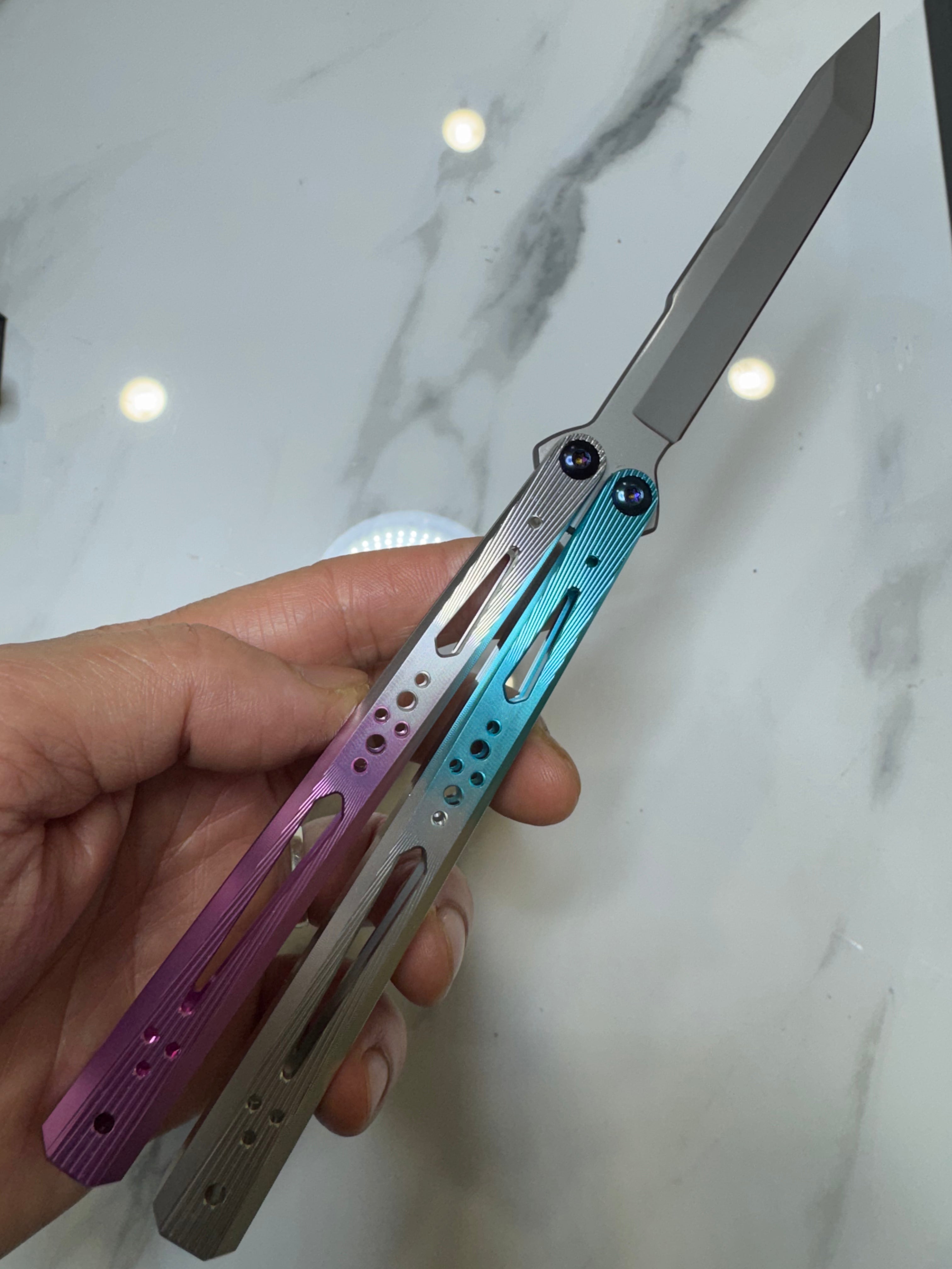 Butterfly Live Blade Balisong SEA HAWK Blue/Purple/Grey FREE SHIPPING Great Gift Ideas Age 18+ only