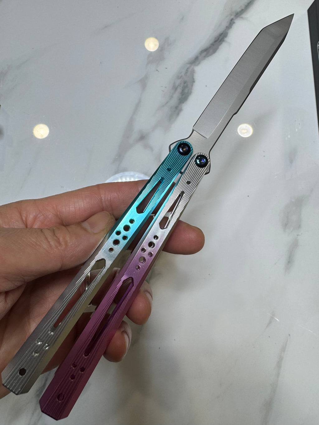Butterfly Live Blade Balisong SEA HAWK Blue/Purple/Grey FREE SHIPPING Great Gift Ideas Age 18+ only