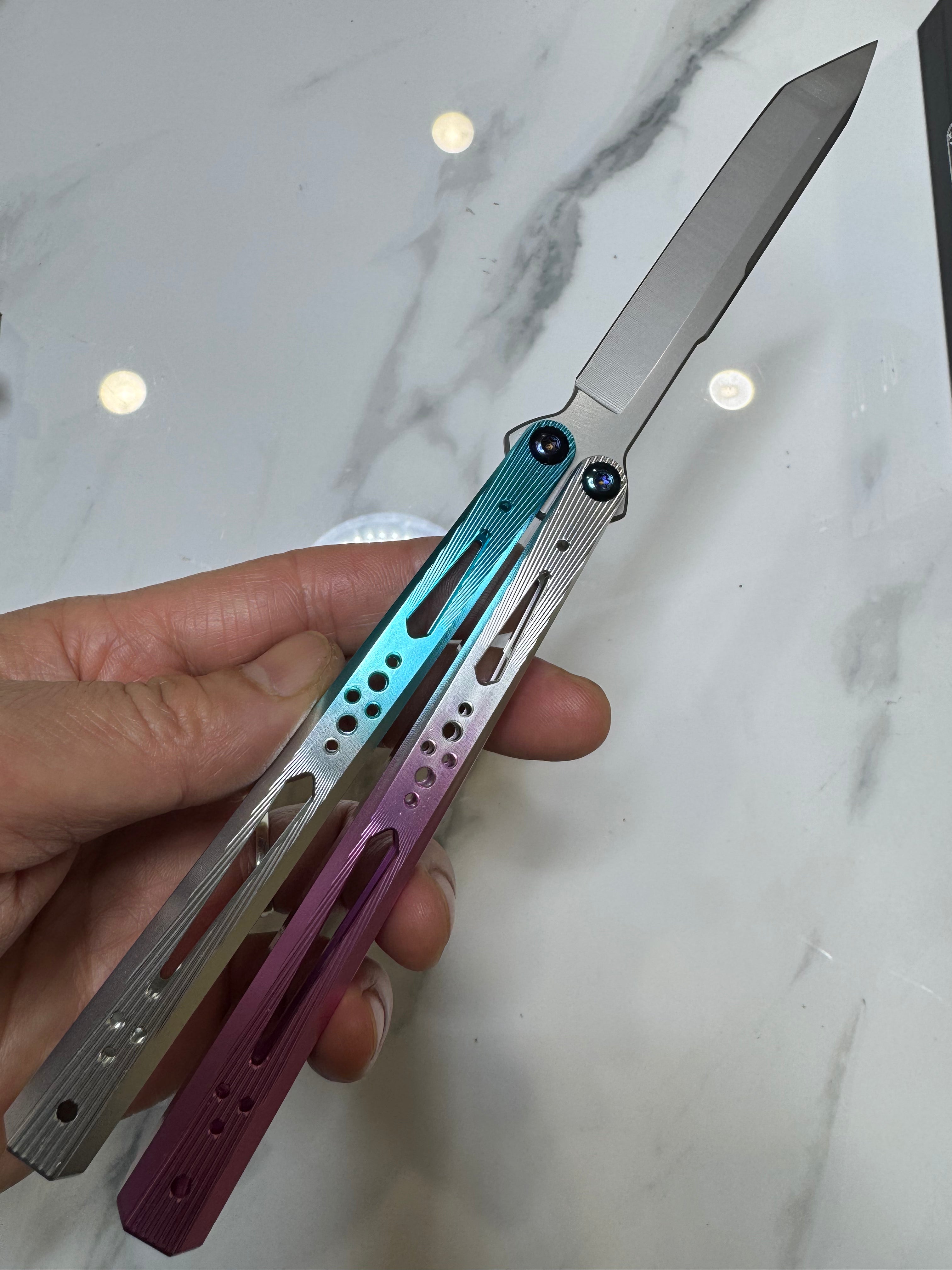 Butterfly Live Blade Balisong SEA HAWK Blue/Purple/Grey FREE SHIPPING Great Gift Ideas Age 18+ only