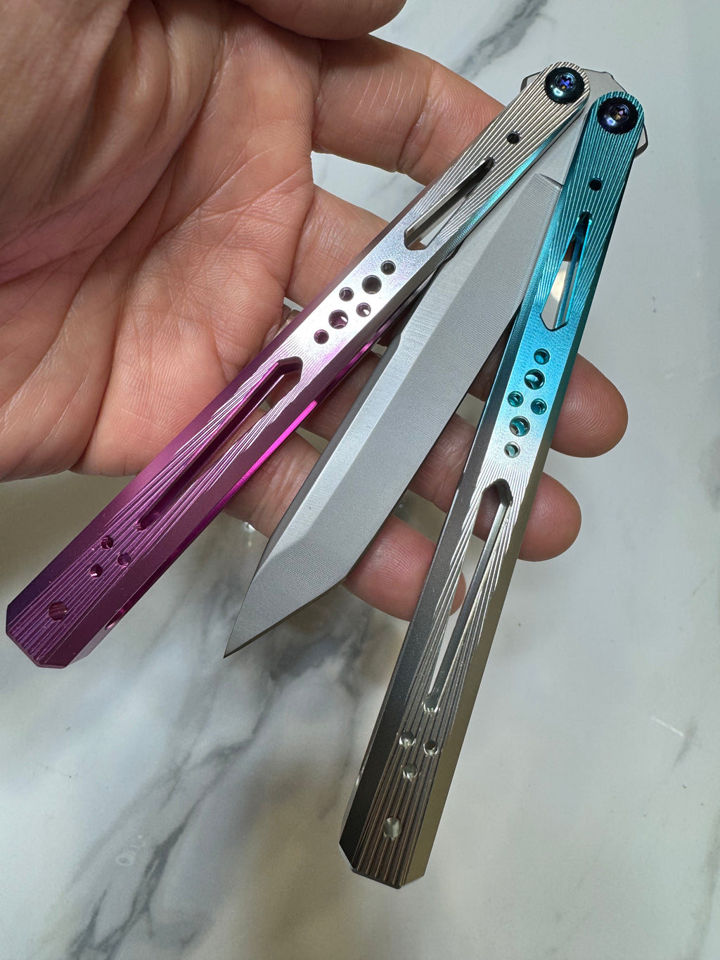Butterfly Live Blade Balisong SEA HAWK Blue/Purple/Grey FREE SHIPPING Great Gift Ideas Age 18+ only