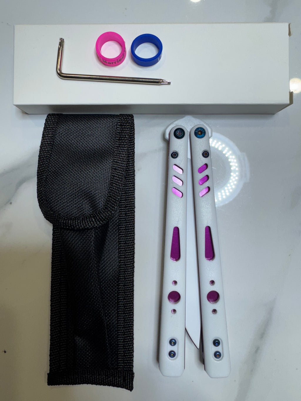 Butterfly Live Blade Balisong SEA LION1 Purple/White FREE SHIPPING Age 18+ only