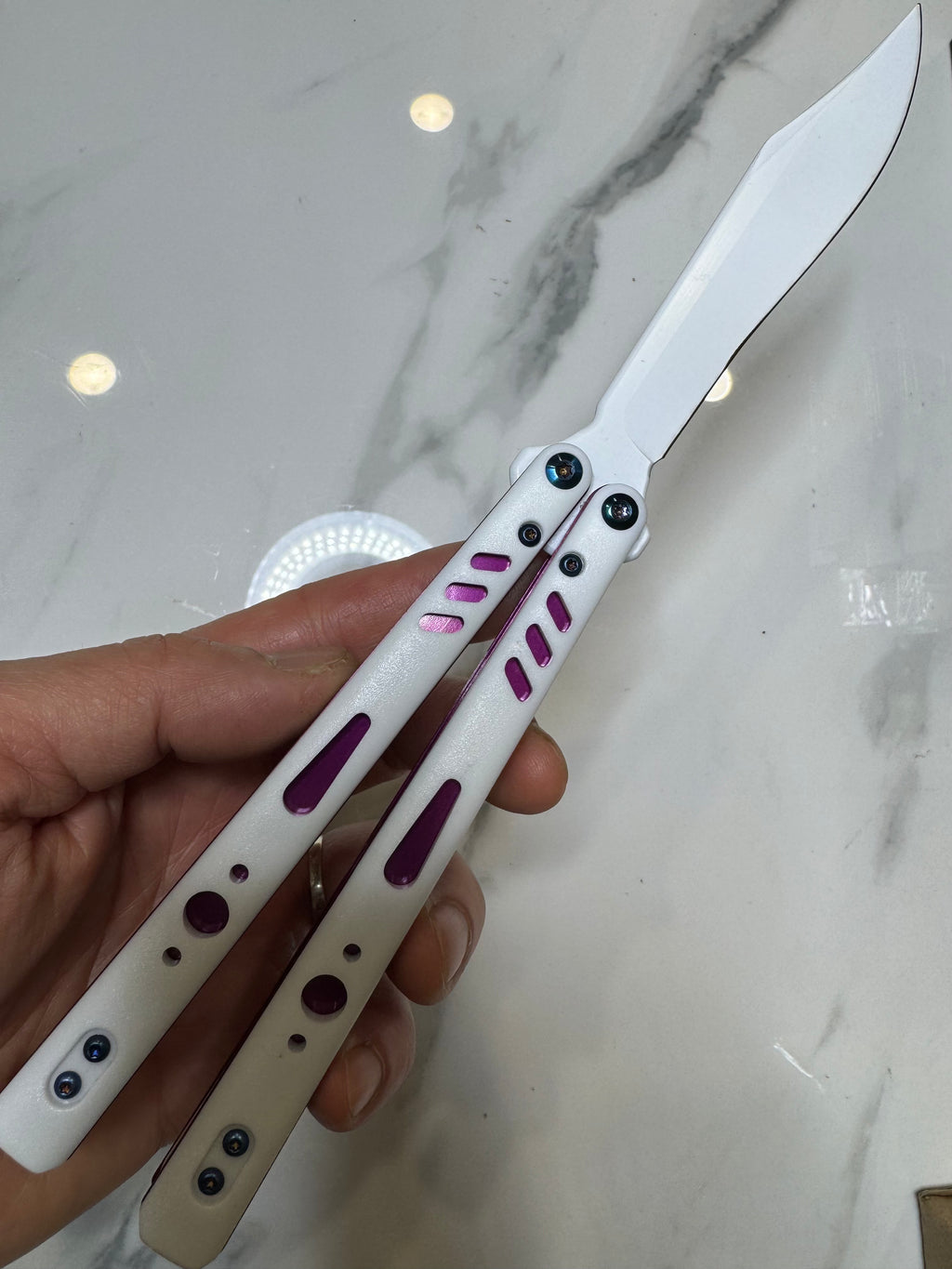 Butterfly Live Blade Balisong SEA LION1 Purple/White FREE SHIPPING Age 18+ only