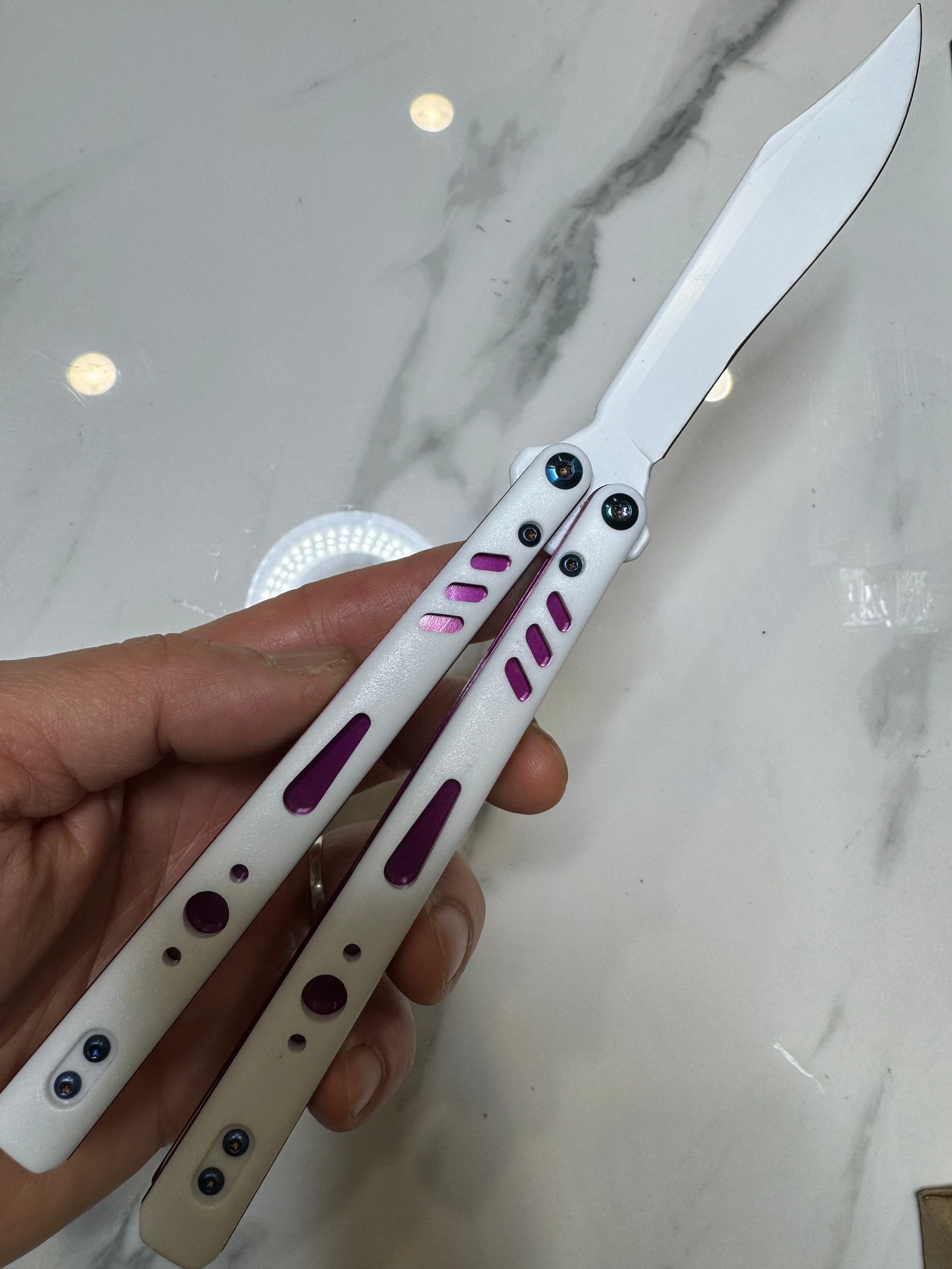 Butterfly Live Blade Balisong SEA LION1 Purple/White FREE SHIPPING Age 18+ only