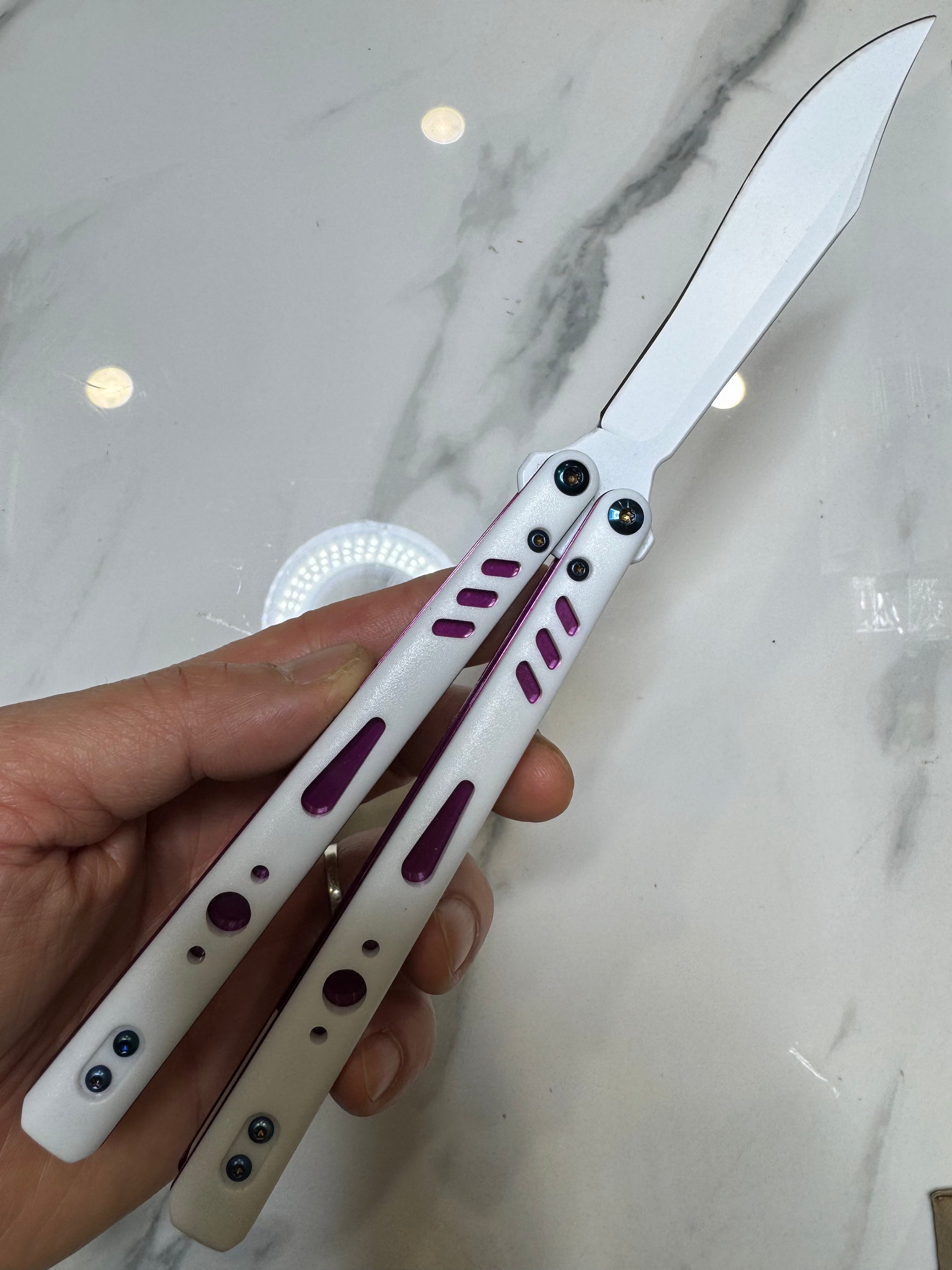 Butterfly Live Blade Balisong SEA LION1 Purple/White FREE SHIPPING Age 18+ only
