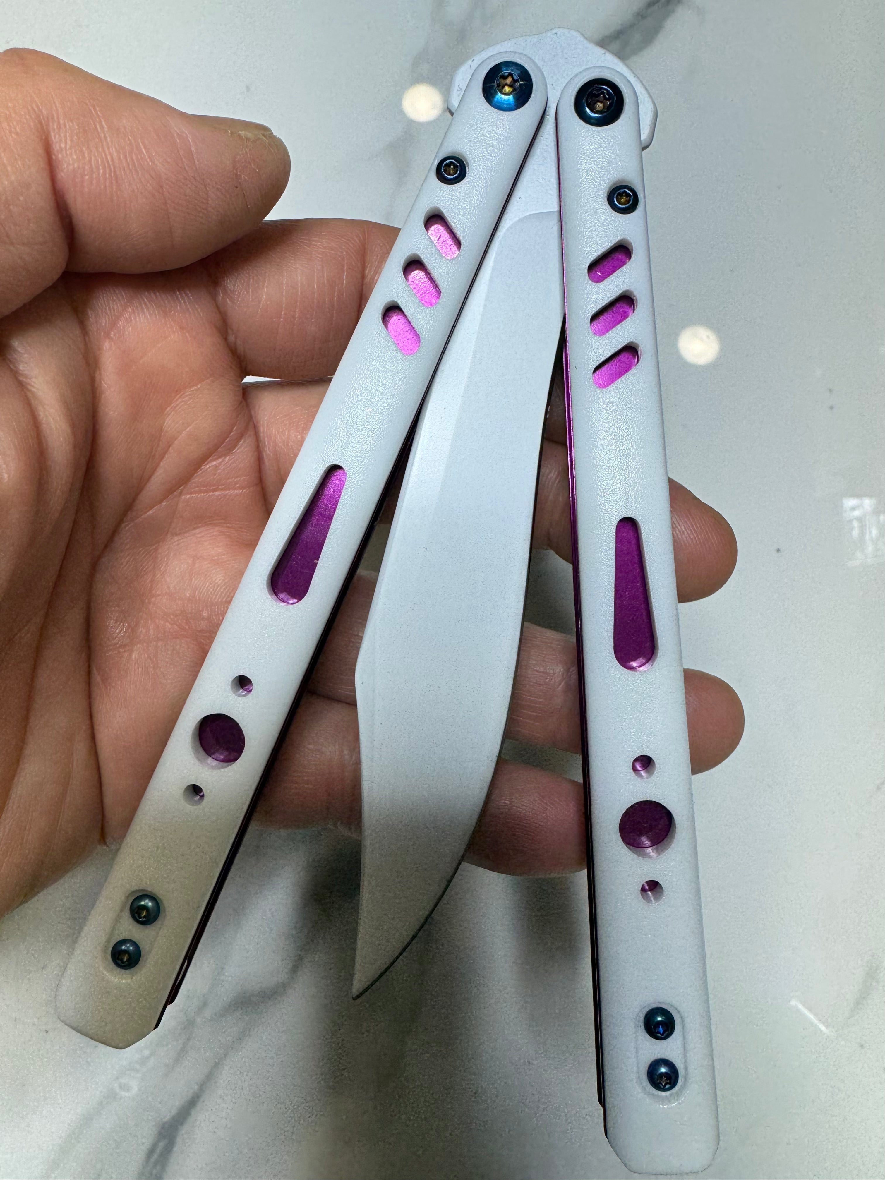 Butterfly Live Blade Balisong SEA LION1 Purple/White FREE SHIPPING Age 18+ only