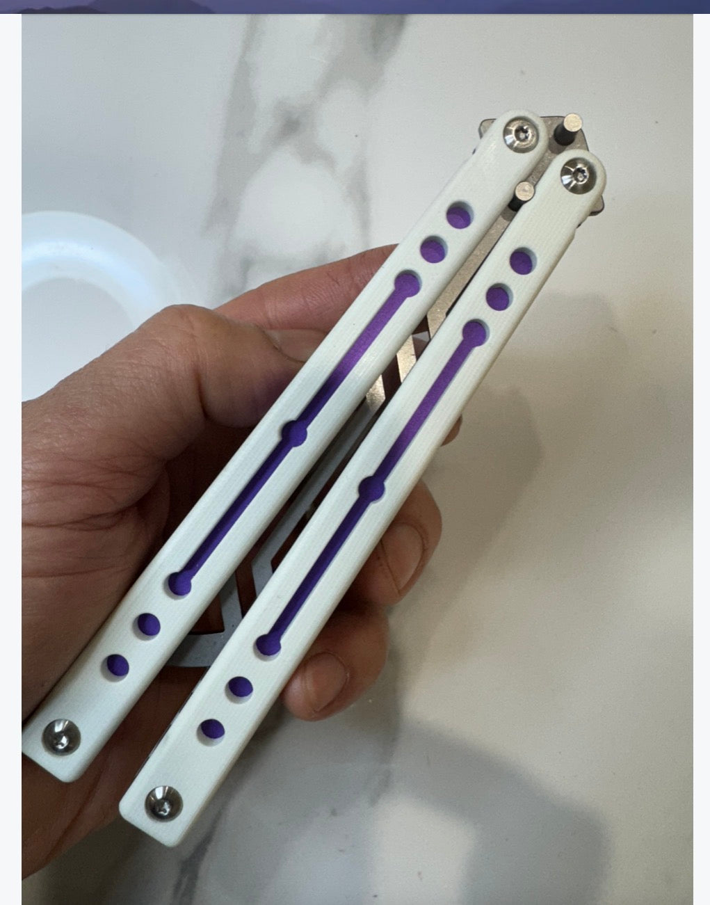 Balisong Butterfly Trainer THEONE AVATAR "WhitePurple" PREMIUM QUALITY Free Shipping