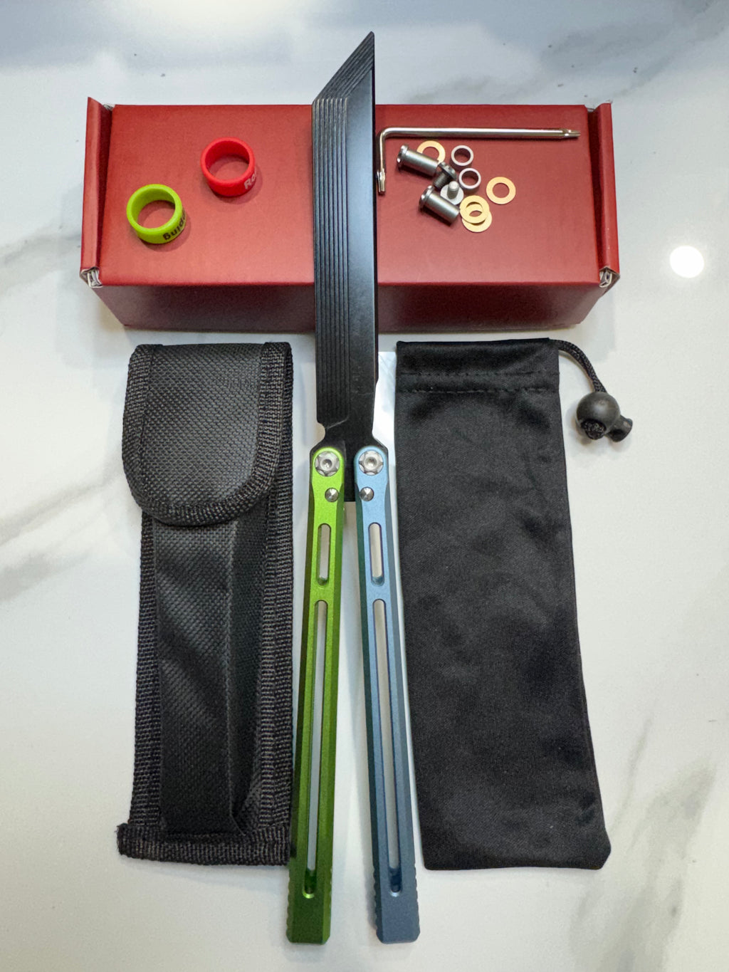 SEA SNAKE Full Aluminium Alloy Blue/Green Black blunt blade Safe Balisong Trainer PREMIUM QUALITY Free Fast Shipping