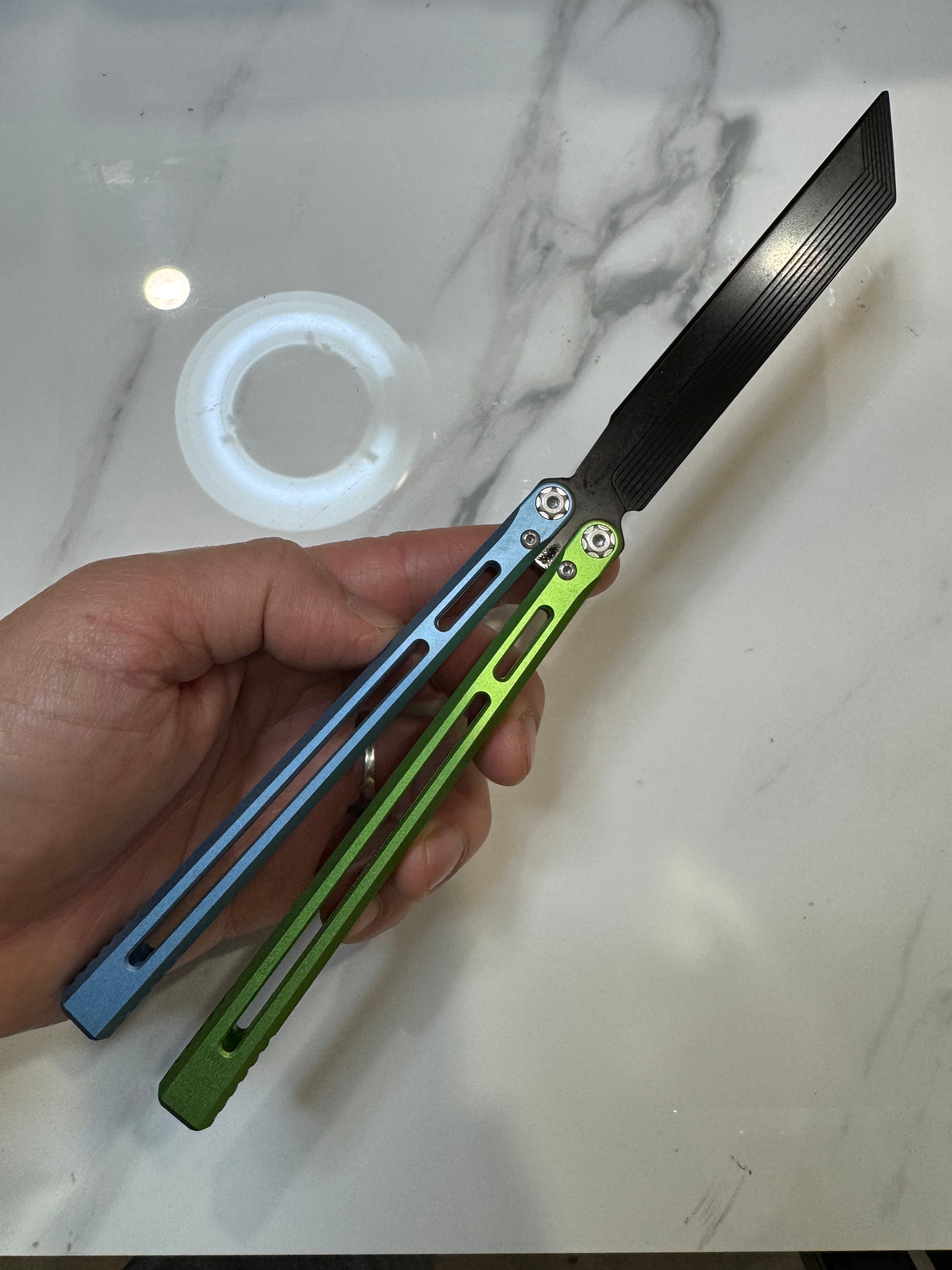 SEA SNAKE Full Aluminium Alloy Blue/Green Black blunt blade Safe Balisong Trainer PREMIUM QUALITY Free Fast Shipping