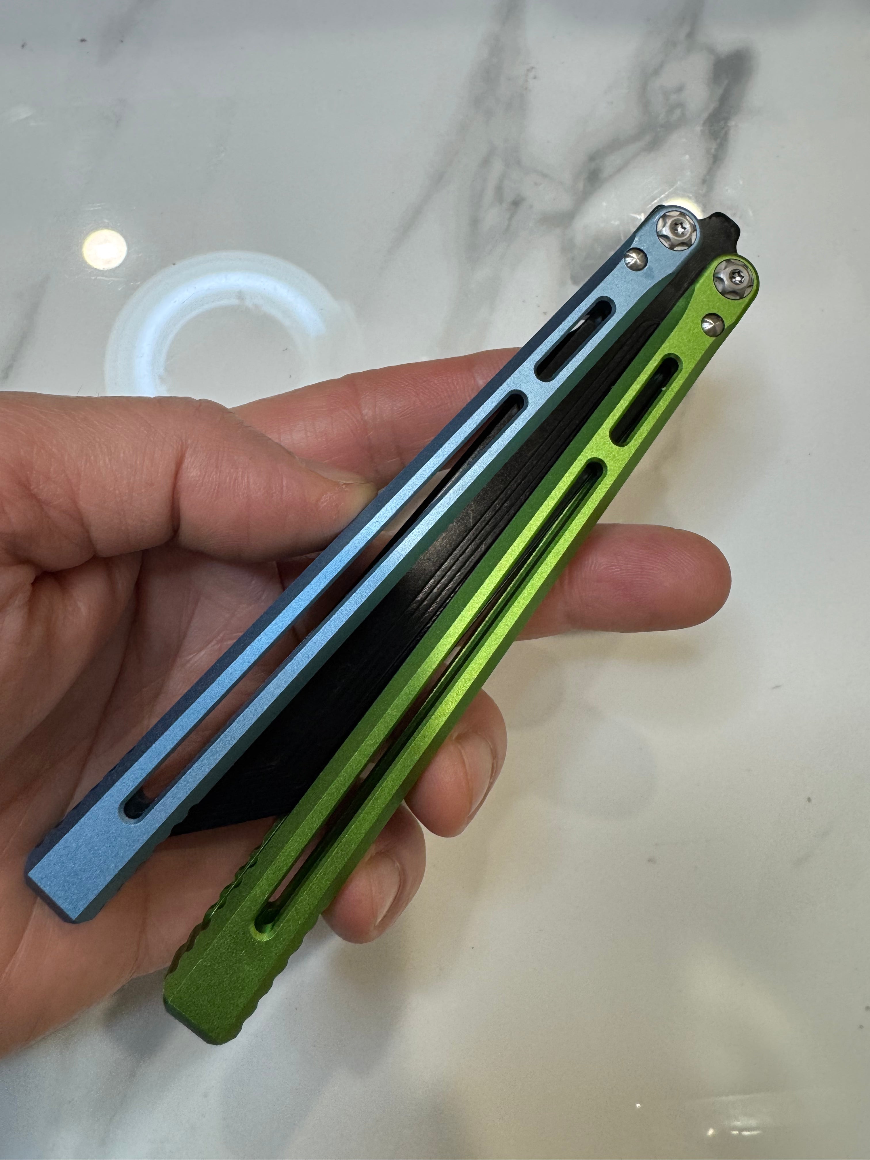 SEA SNAKE Full Aluminium Alloy Blue/Green Black blunt blade Safe Balisong Trainer PREMIUM QUALITY Free Fast Shipping