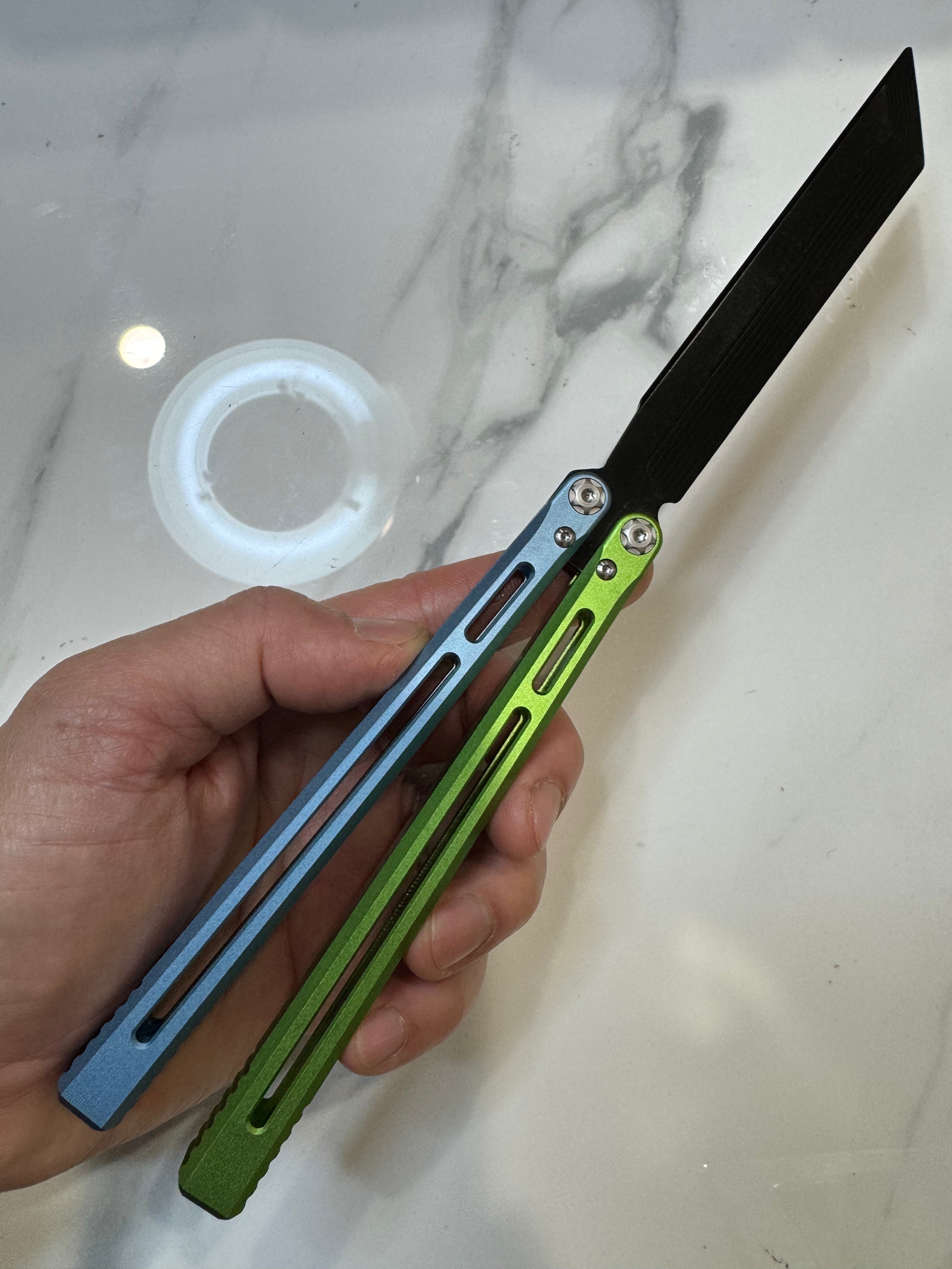 SEA SNAKE Full Aluminium Alloy Blue/Green Black blunt blade Safe Balisong Trainer PREMIUM QUALITY Free Fast Shipping