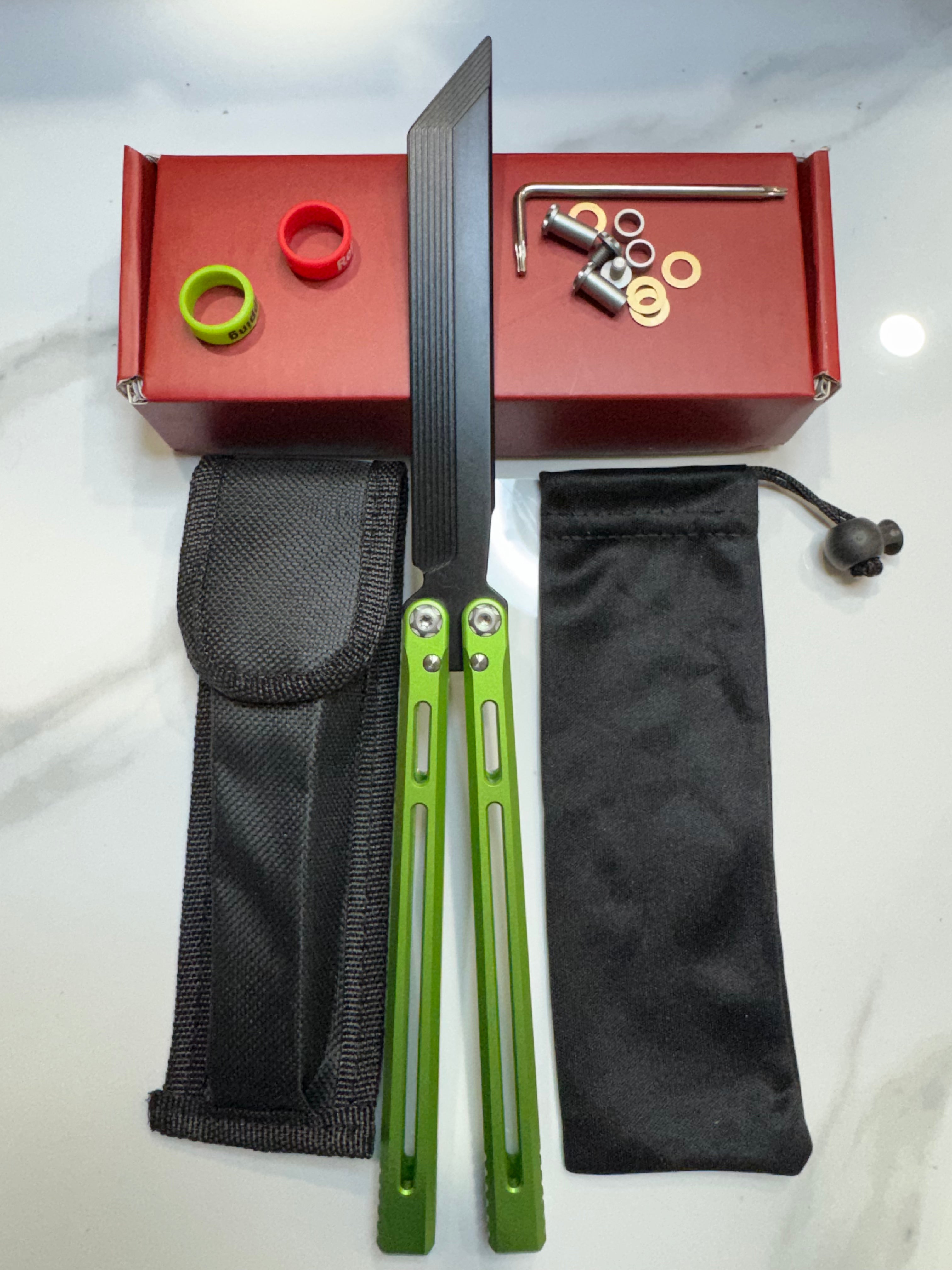 SEA SNAKE Full Aluminium Alloy Green/Black blunt blade Safe Balisong Trainer PREMIUM QUALITY Free Fast Shipping