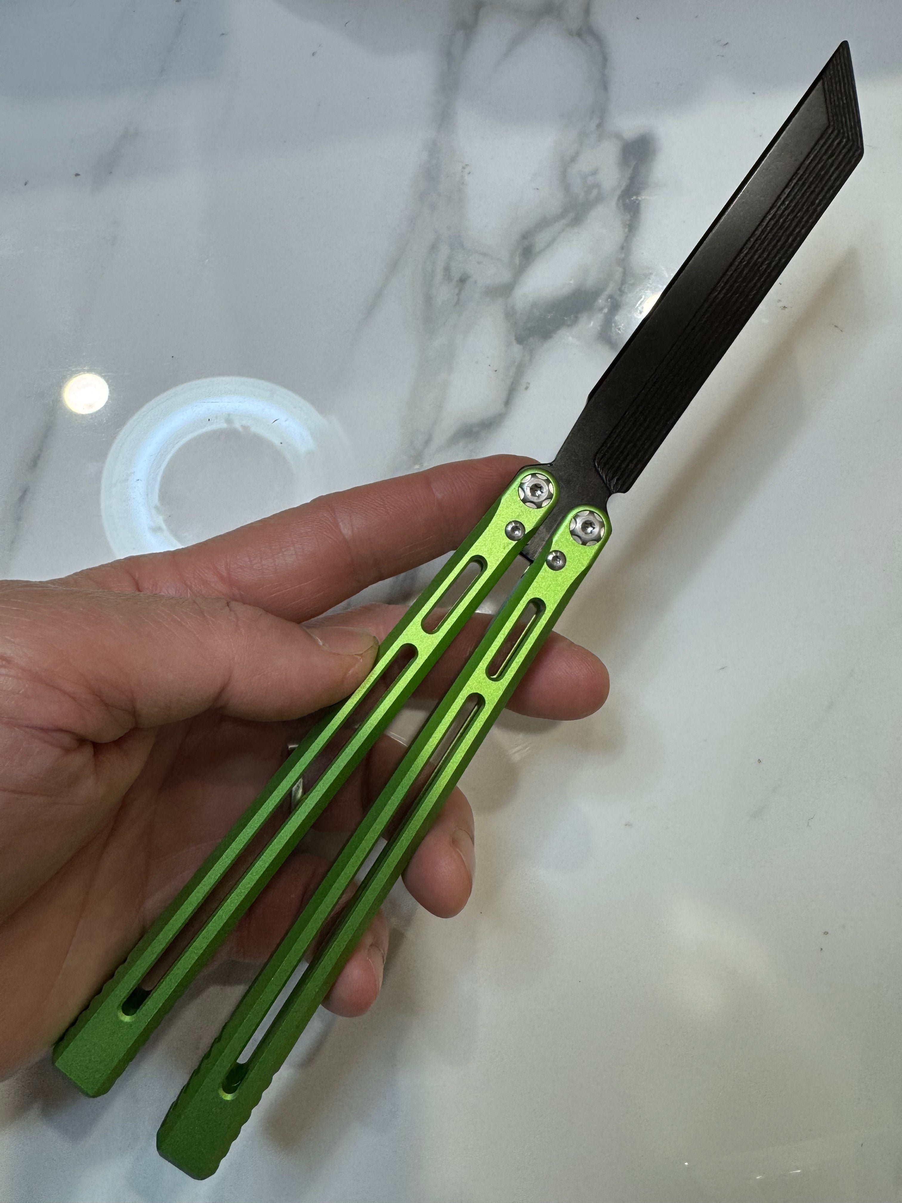 SEA SNAKE Full Aluminium Alloy Green/Black blunt blade Safe Balisong Trainer PREMIUM QUALITY Free Fast Shipping