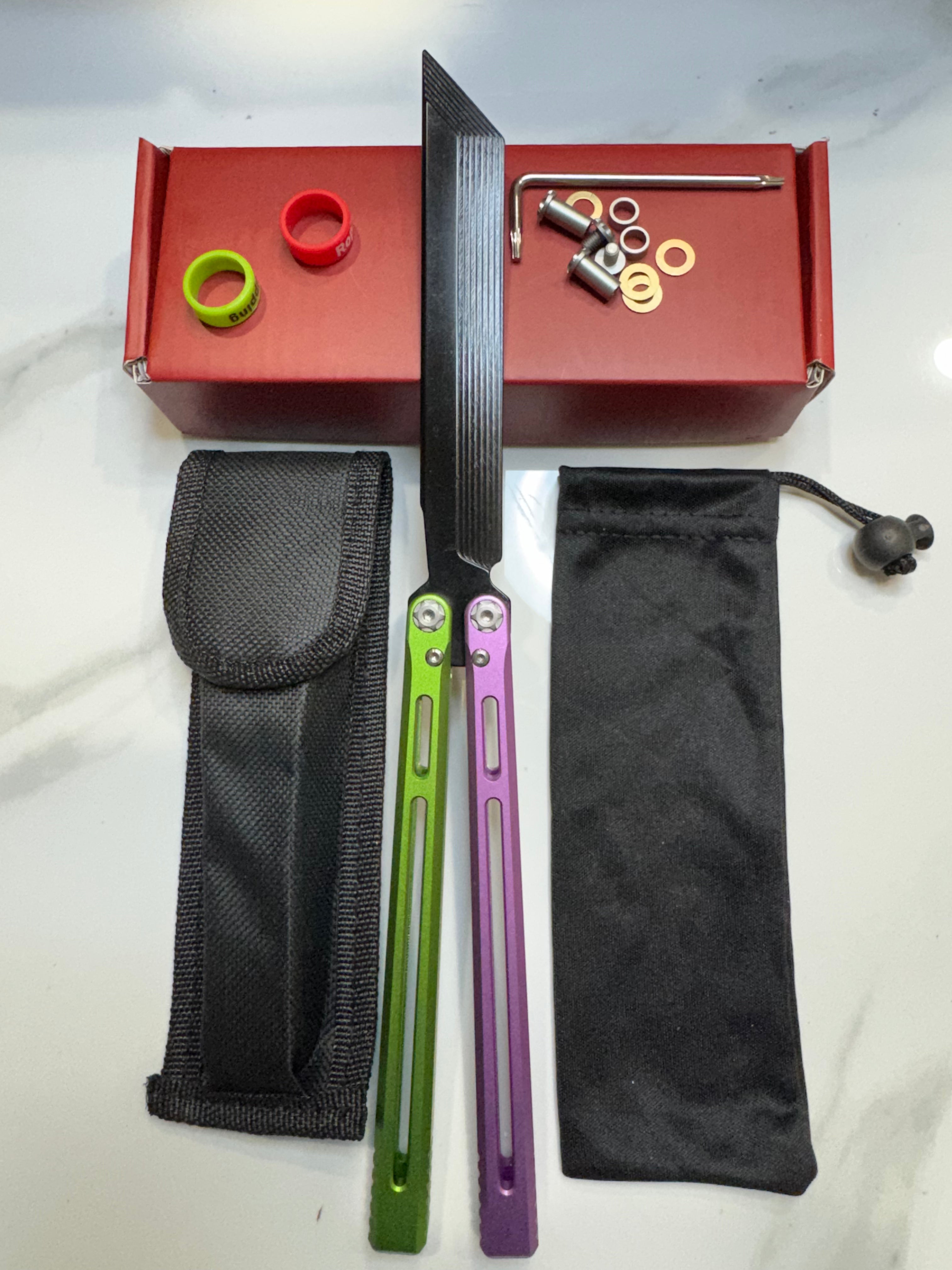 SEA SNAKE Full Aluminium Alloy Green/Purple Black blunt blade Safe Balisong Trainer PREMIUM QUALITY Free Fast Shipping