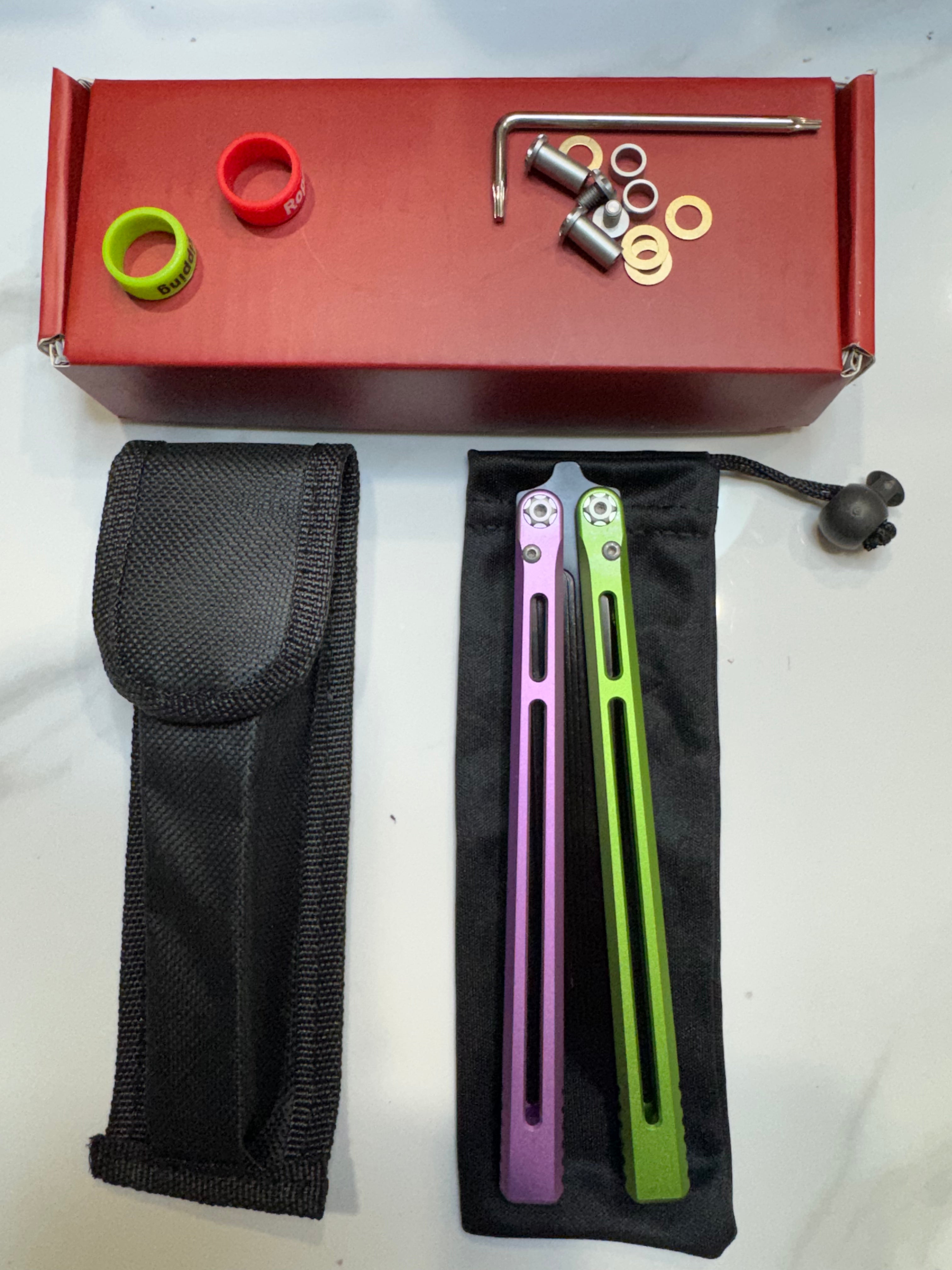 SEA SNAKE Full Aluminium Alloy Green/Purple Black blunt blade Safe Balisong Trainer PREMIUM QUALITY Free Fast Shipping