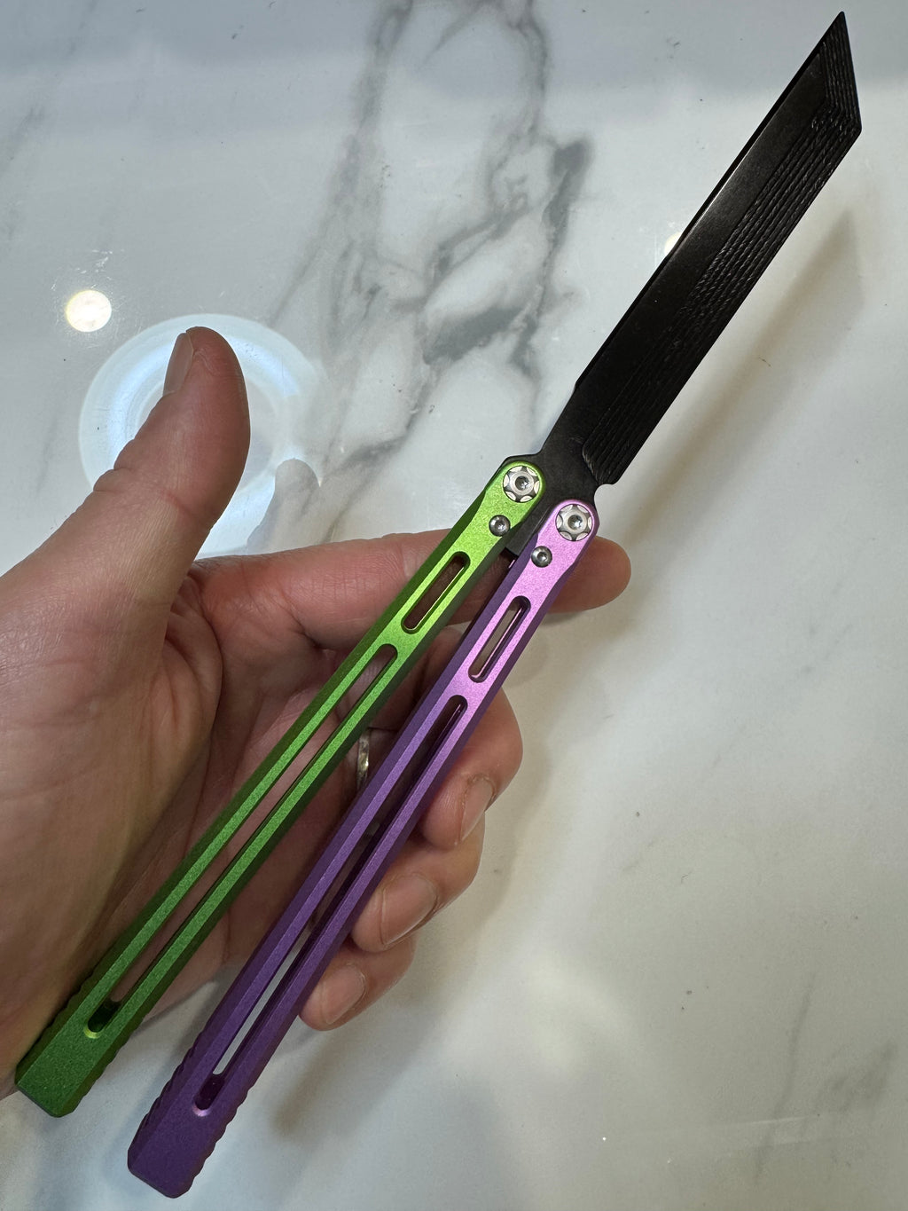 SEA SNAKE Full Aluminium Alloy Green/Purple Black blunt blade Safe Balisong Trainer PREMIUM QUALITY Free Fast Shipping