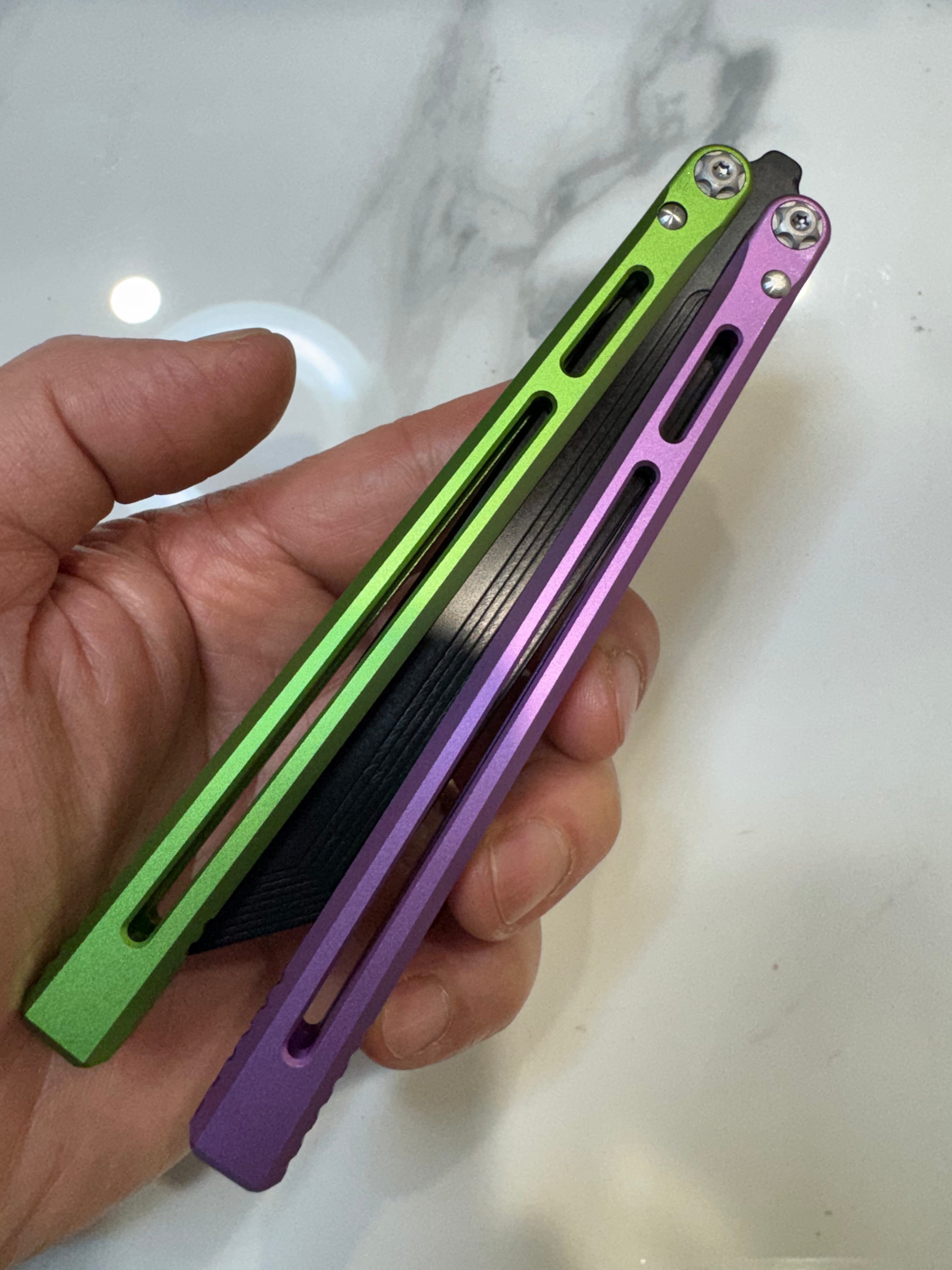 SEA SNAKE Full Aluminium Alloy Green/Purple Black blunt blade Safe Balisong Trainer PREMIUM QUALITY Free Fast Shipping