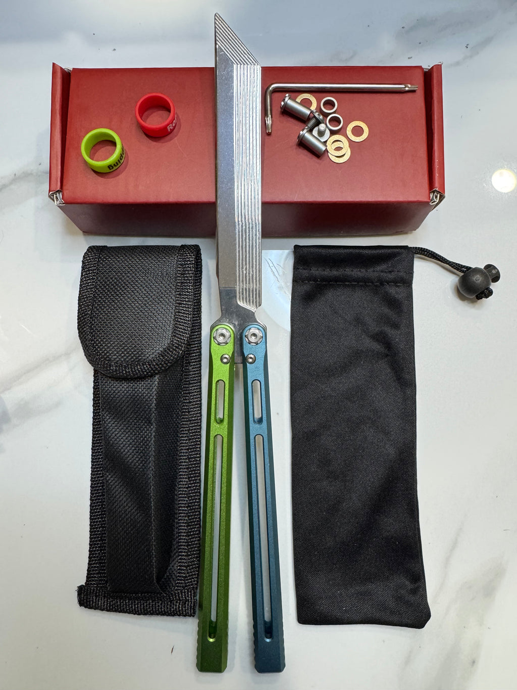 SEA SNAKE Full Aluminium Alloy Blue/Green Silver blunt blade Safe Balisong Trainer PREMIUM QUALITY Free Fast Shipping