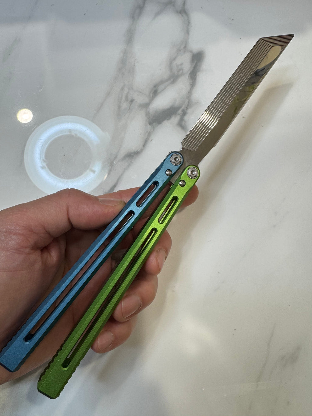 SEA SNAKE Full Aluminium Alloy Blue/Green Silver blunt blade Safe Balisong Trainer PREMIUM QUALITY Free Fast Shipping