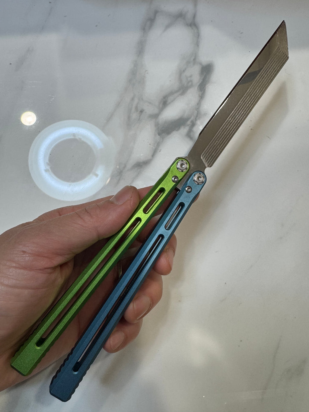 SEA SNAKE Full Aluminium Alloy Blue/Green Silver blunt blade Safe Balisong Trainer PREMIUM QUALITY Free Fast Shipping