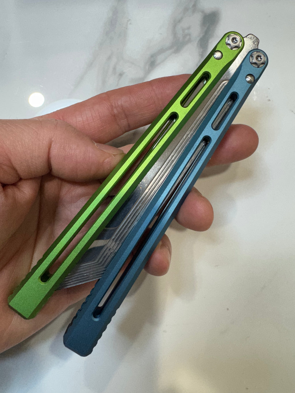 SEA SNAKE Full Aluminium Alloy Blue/Green Silver blunt blade Safe Balisong Trainer PREMIUM QUALITY Free Fast Shipping