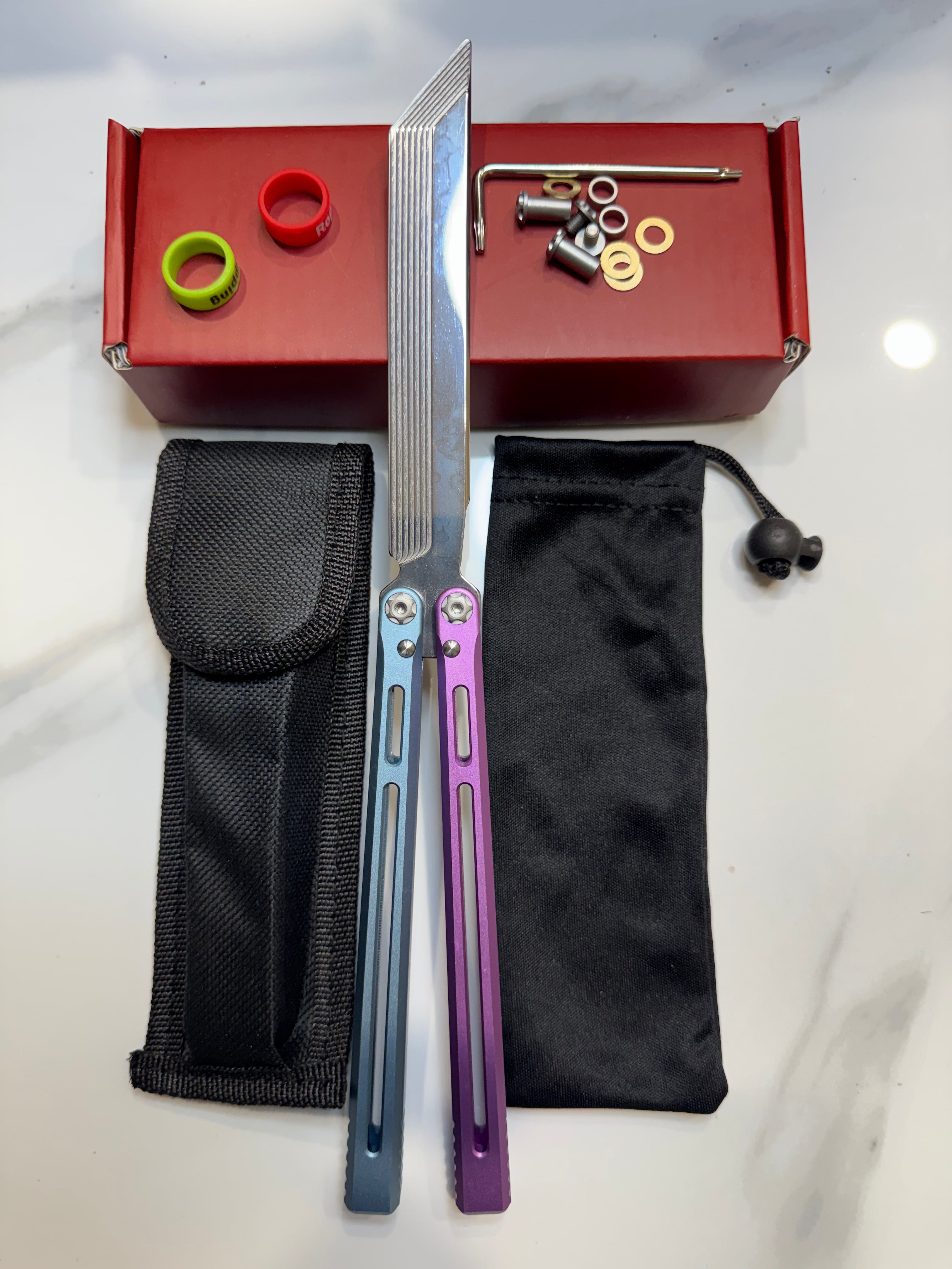 SEA SNAKE Full Aluminium Alloy Blue/Purple Silver blunt blade Safe Balisong Trainer PREMIUM QUALITY Free Fast Shipping