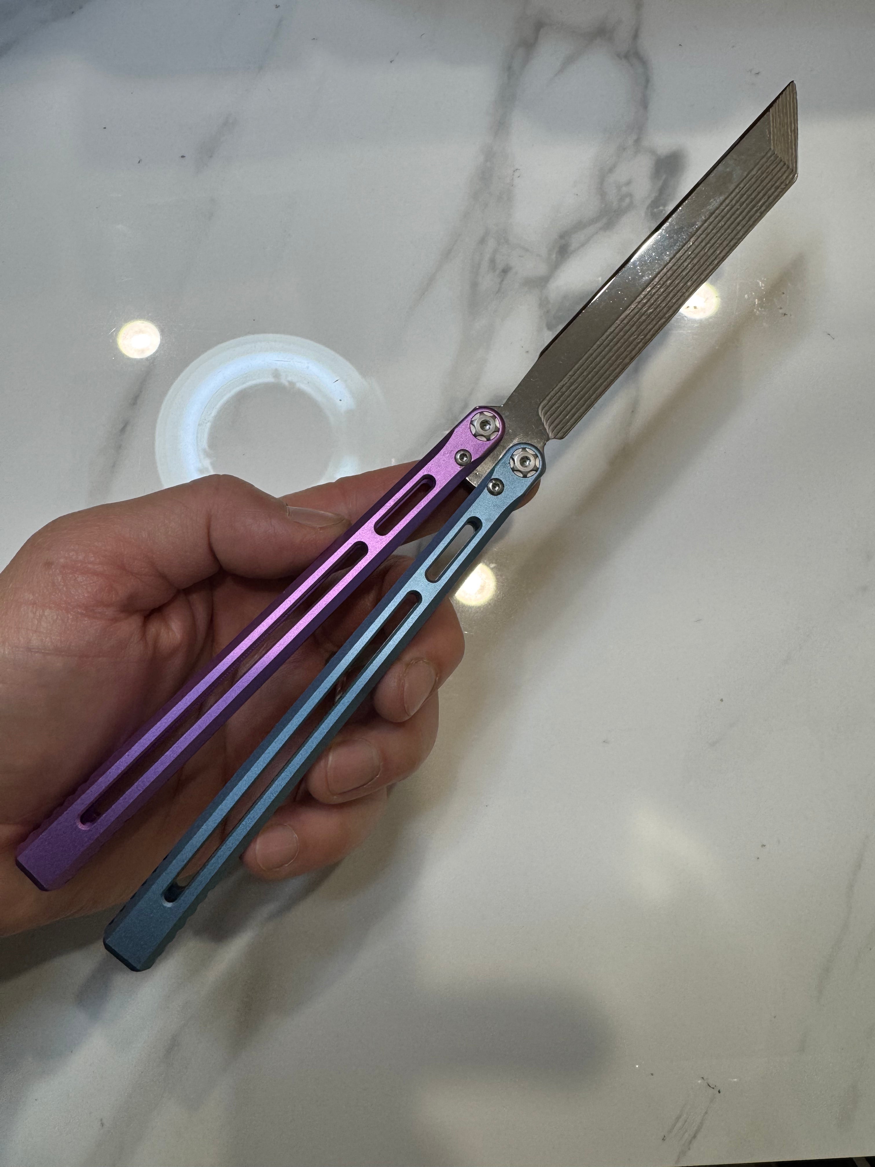 SEA SNAKE Full Aluminium Alloy Blue/Purple Silver blunt blade Safe Balisong Trainer PREMIUM QUALITY Free Fast Shipping