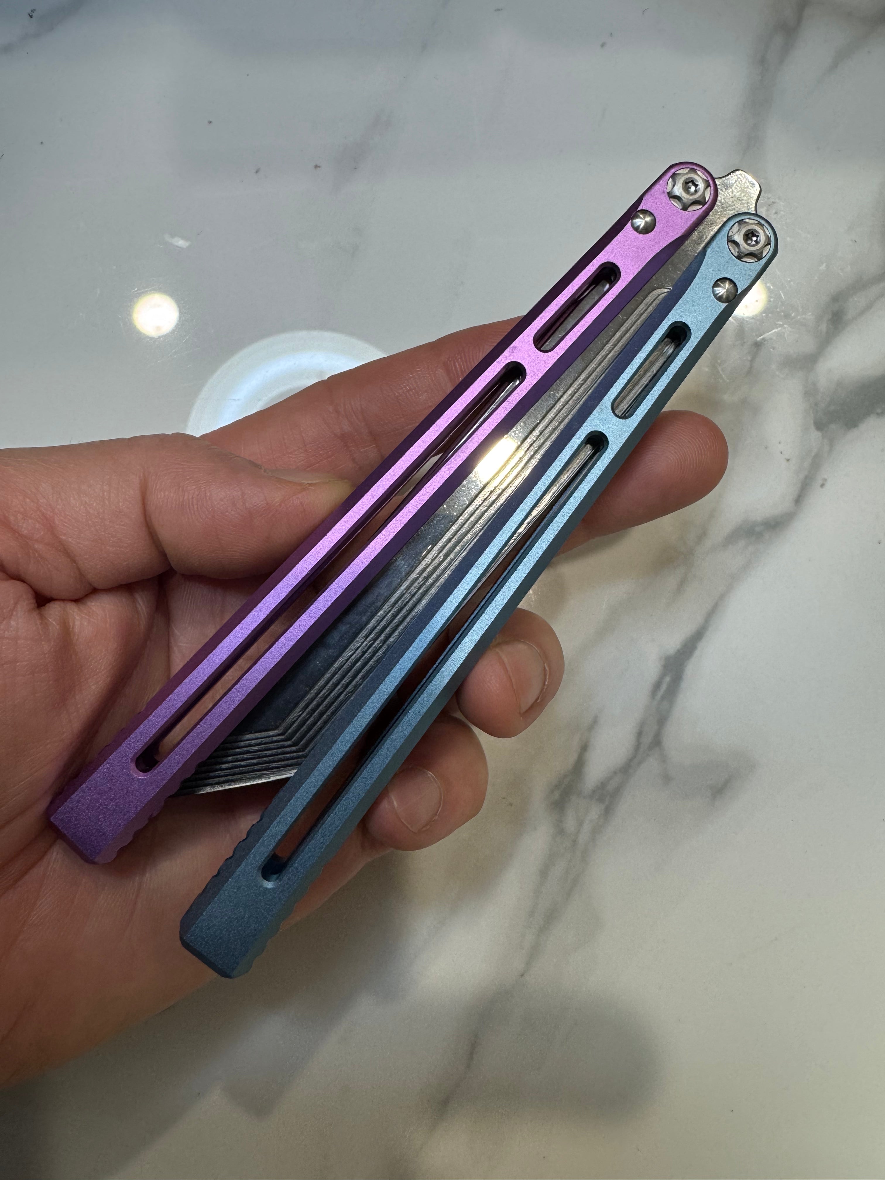 SEA SNAKE Full Aluminium Alloy Blue/Purple Silver blunt blade Safe Balisong Trainer PREMIUM QUALITY Free Fast Shipping