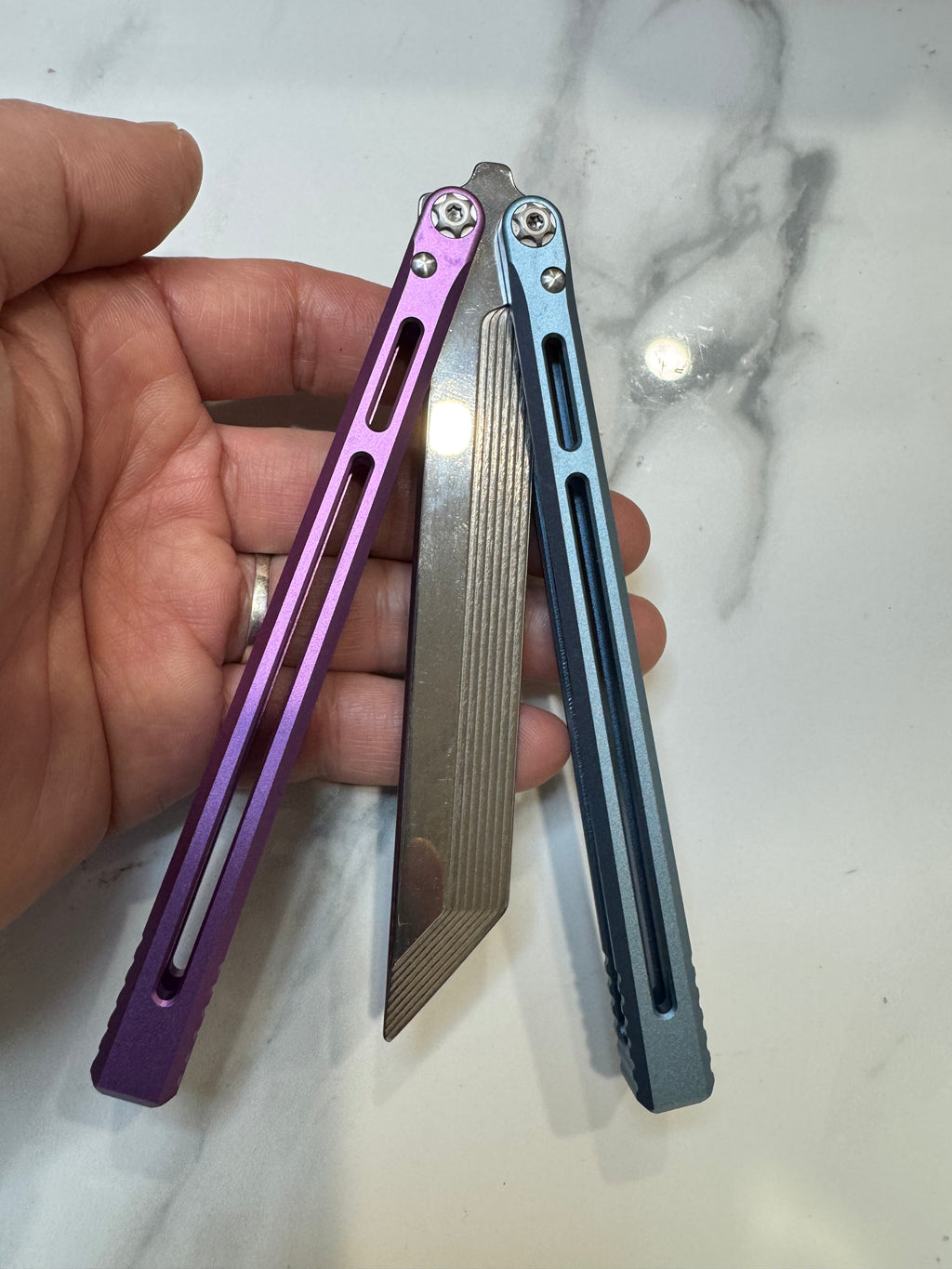 SEA SNAKE Full Aluminium Alloy Blue/Purple Silver blunt blade Safe Balisong Trainer PREMIUM QUALITY Free Fast Shipping