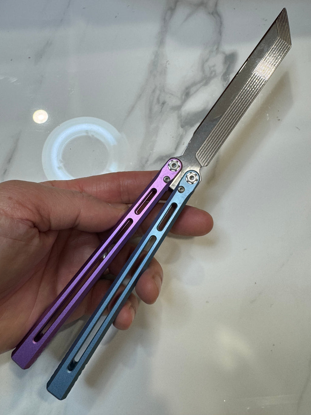 SEA SNAKE Full Aluminium Alloy Blue/Purple Silver blunt blade Safe Balisong Trainer PREMIUM QUALITY Free Fast Shipping