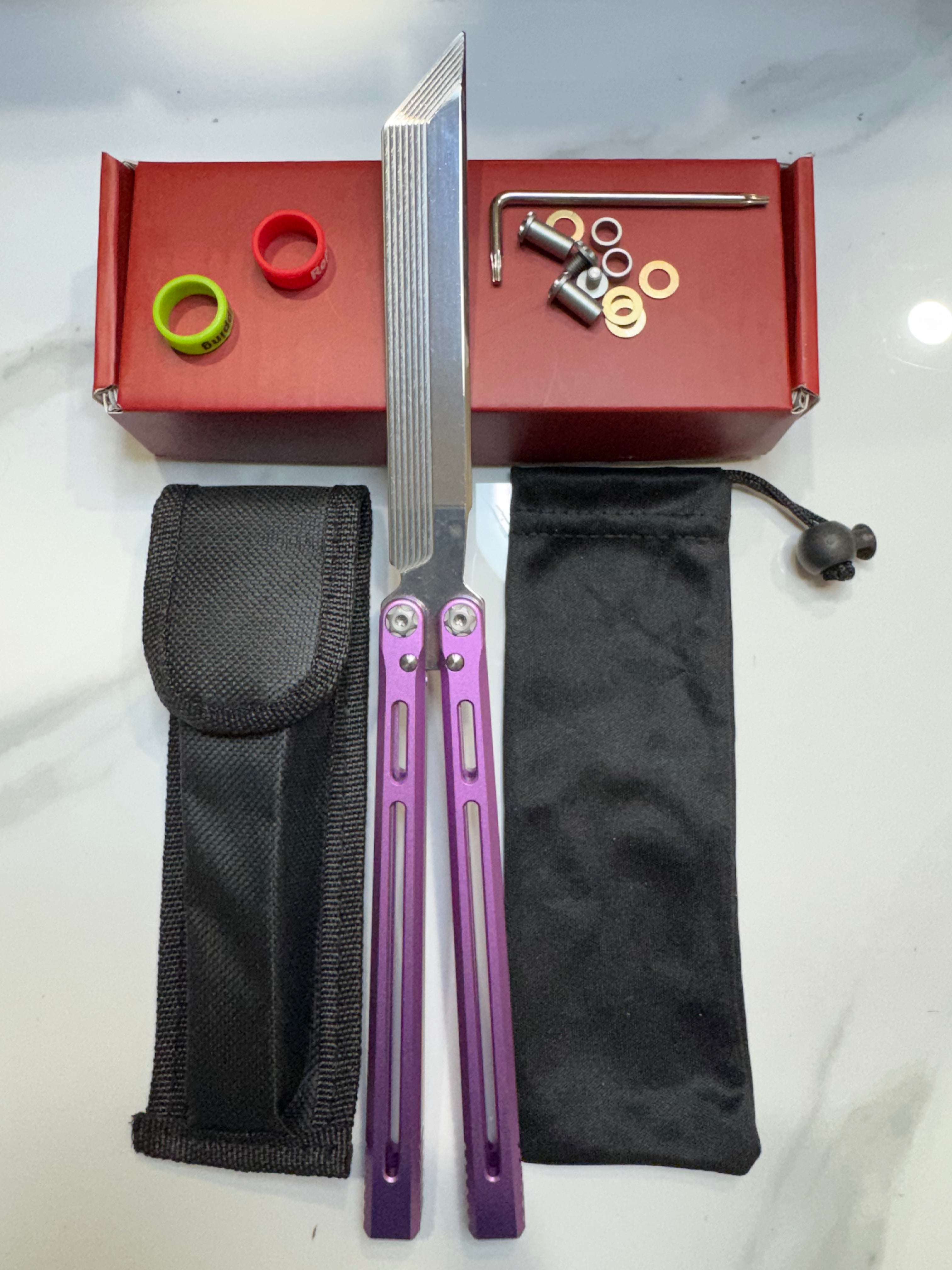 SEA SNAKE Full Aluminium Alloy Purple Silver blunt blade Safe Balisong Trainer PREMIUM QUALITY Free Fast Shipping