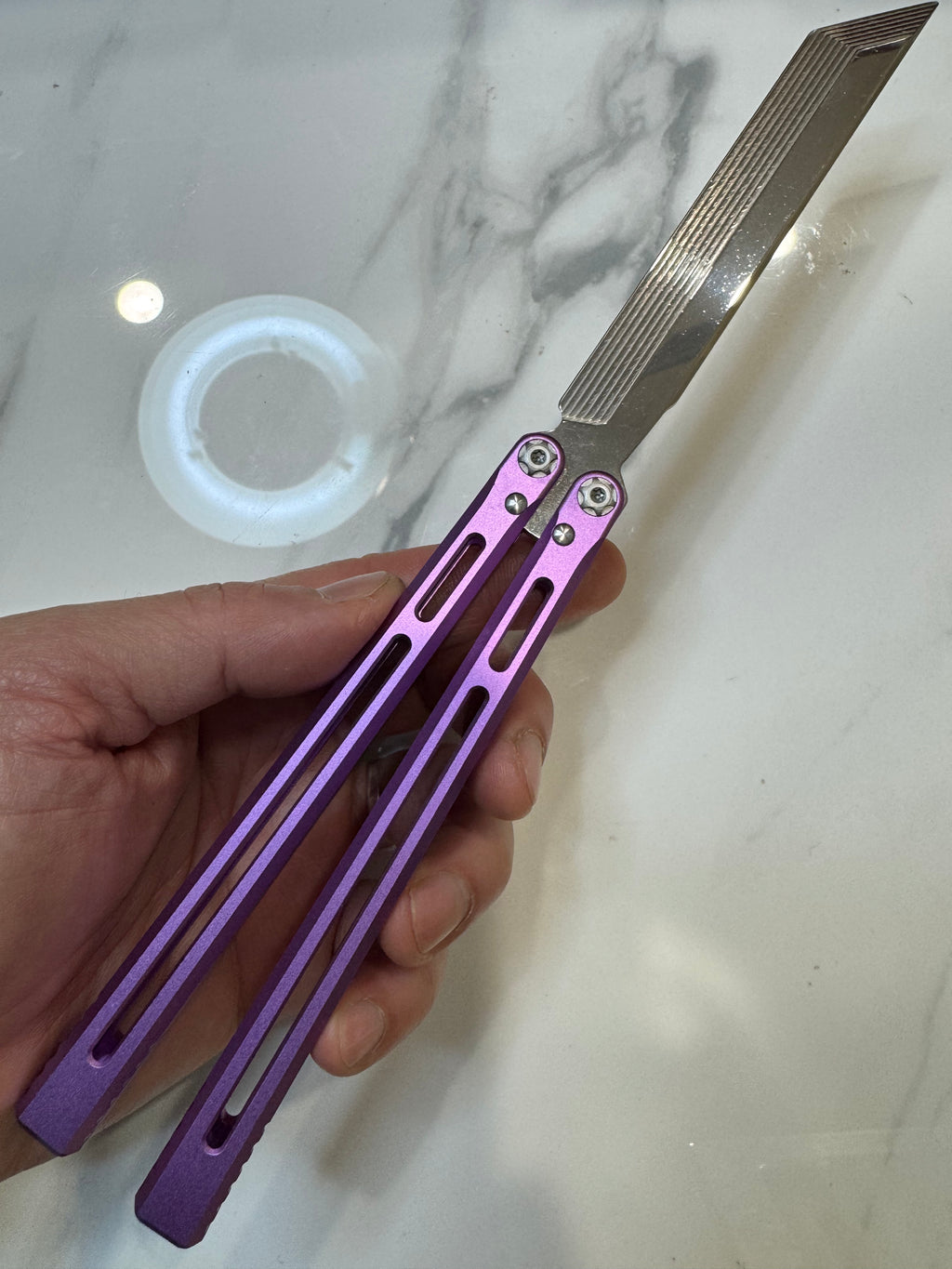 SEA SNAKE Full Aluminium Alloy Purple Silver blunt blade Safe Balisong Trainer PREMIUM QUALITY Free Fast Shipping