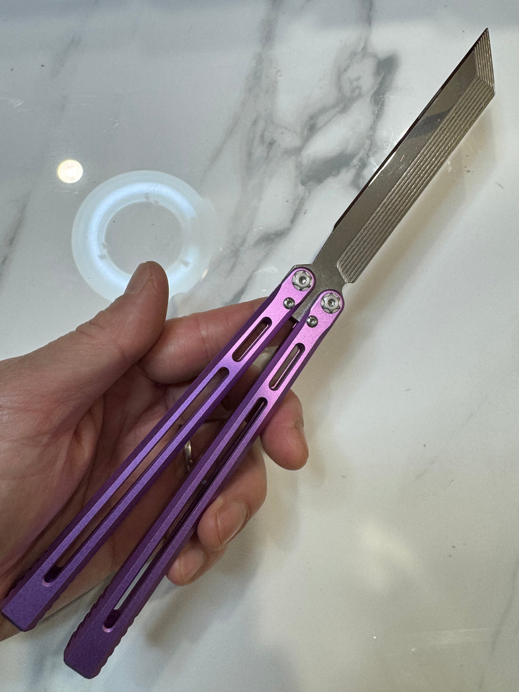 SEA SNAKE Full Aluminium Alloy Purple Silver blunt blade Safe Balisong Trainer PREMIUM QUALITY Free Fast Shipping
