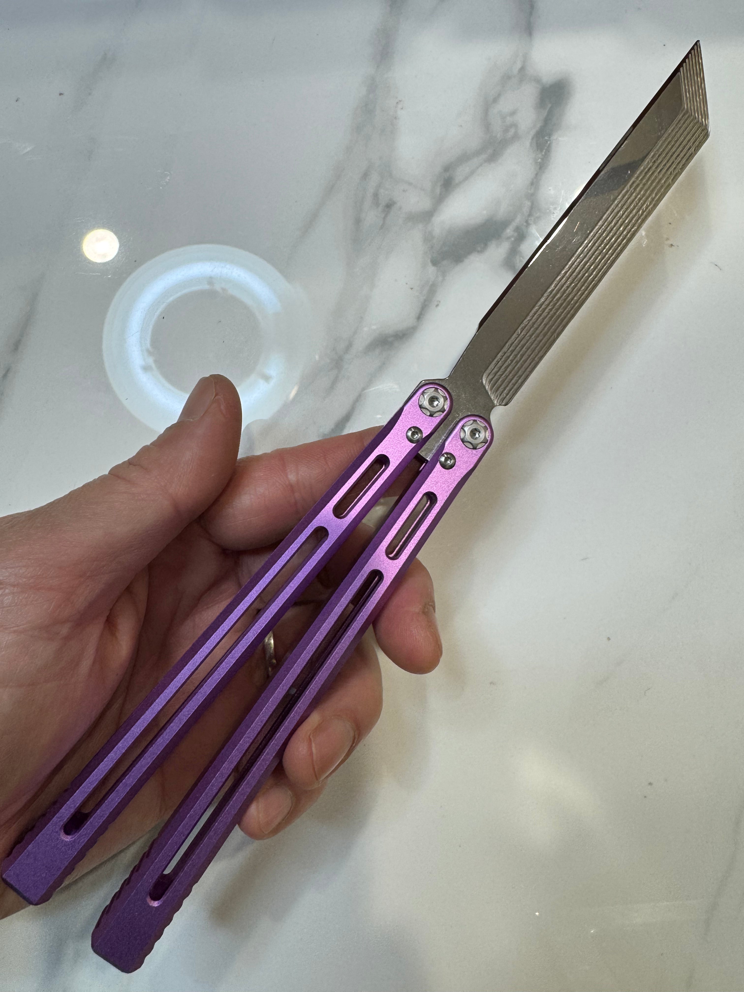 SEA SNAKE Full Aluminium Alloy Purple Silver blunt blade Safe Balisong Trainer PREMIUM QUALITY Free Fast Shipping