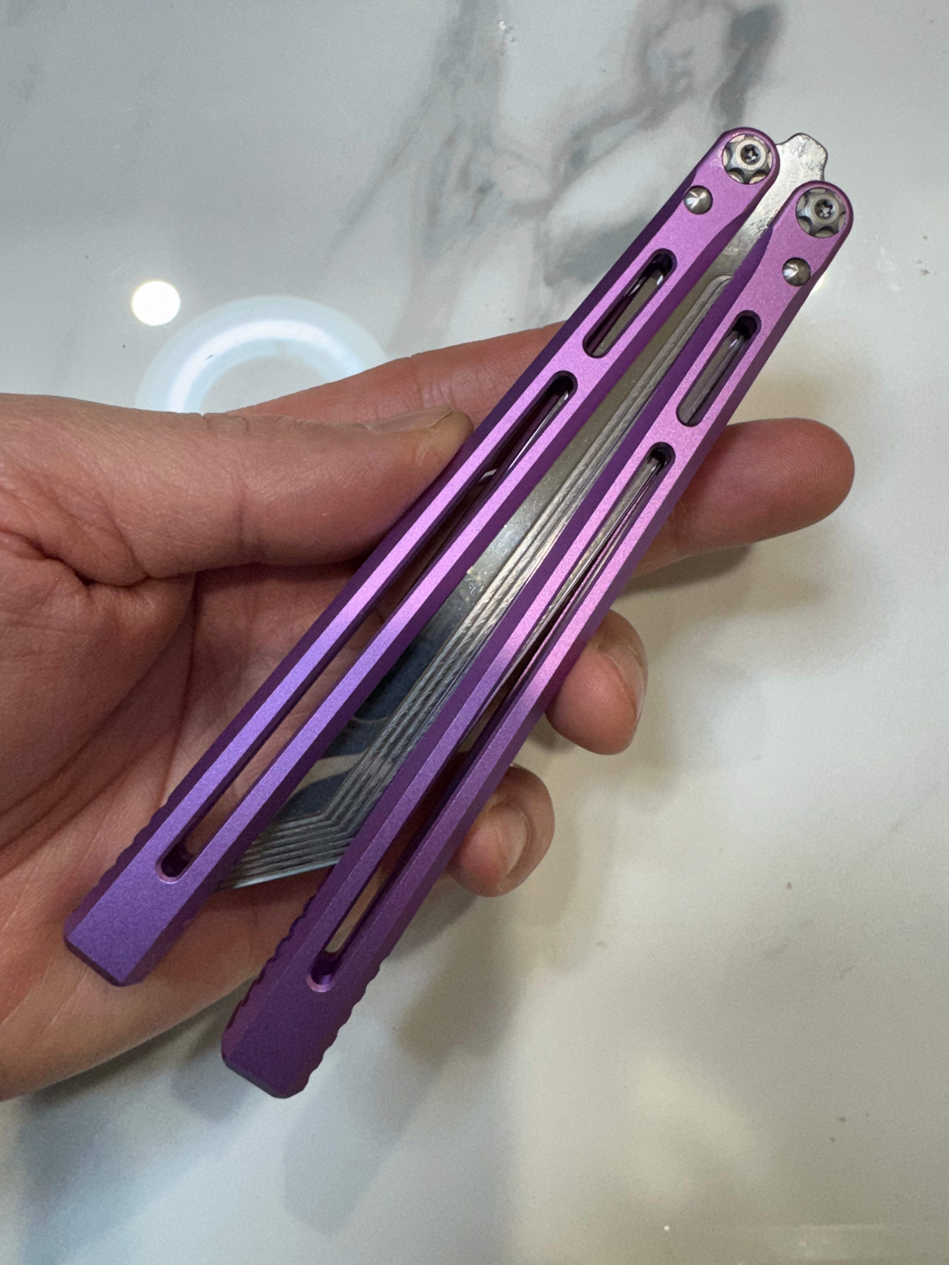 SEA SNAKE Full Aluminium Alloy Purple Silver blunt blade Safe Balisong Trainer PREMIUM QUALITY Free Fast Shipping