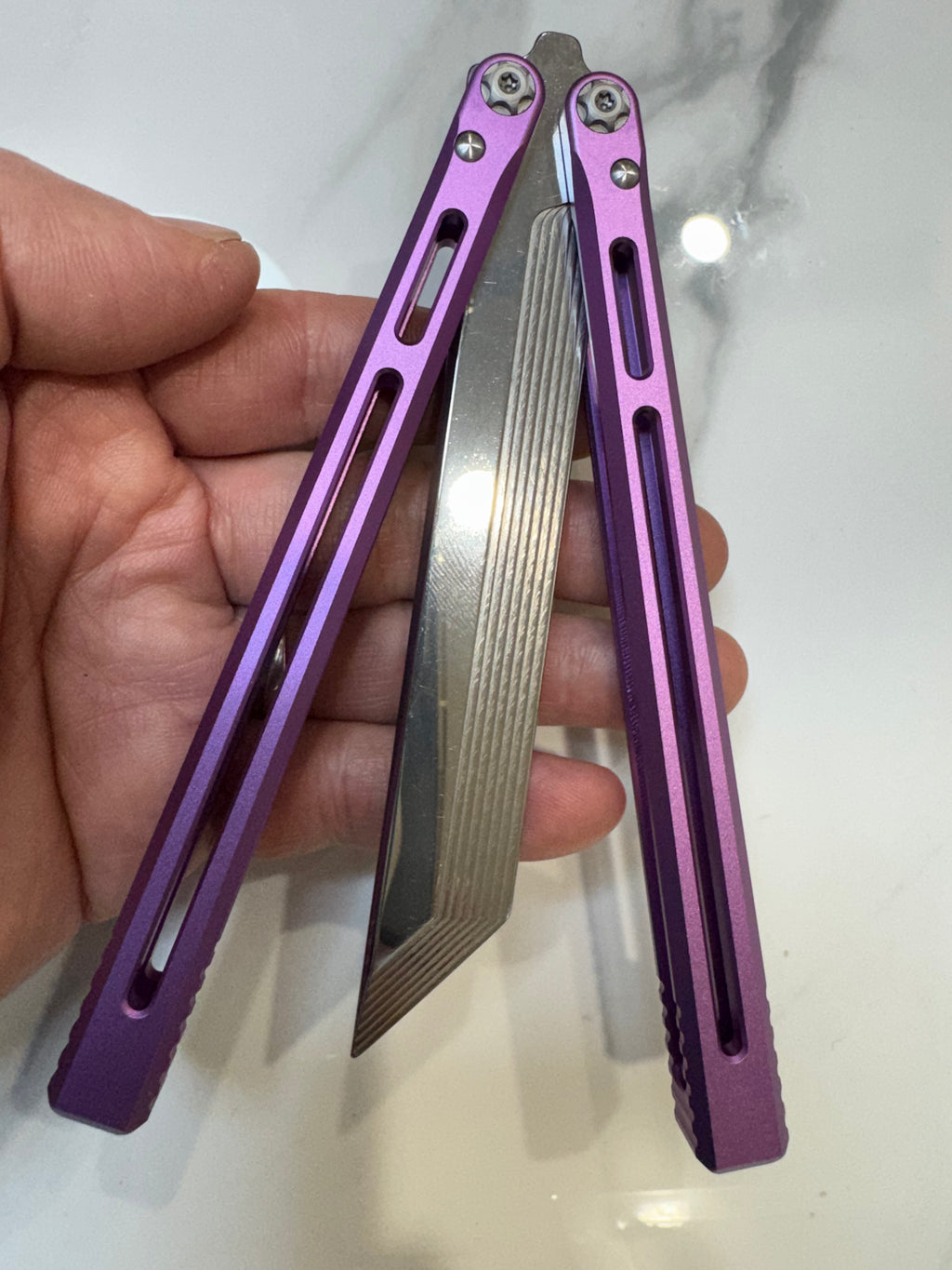 SEA SNAKE Full Aluminium Alloy Purple Silver blunt blade Safe Balisong Trainer PREMIUM QUALITY Free Fast Shipping