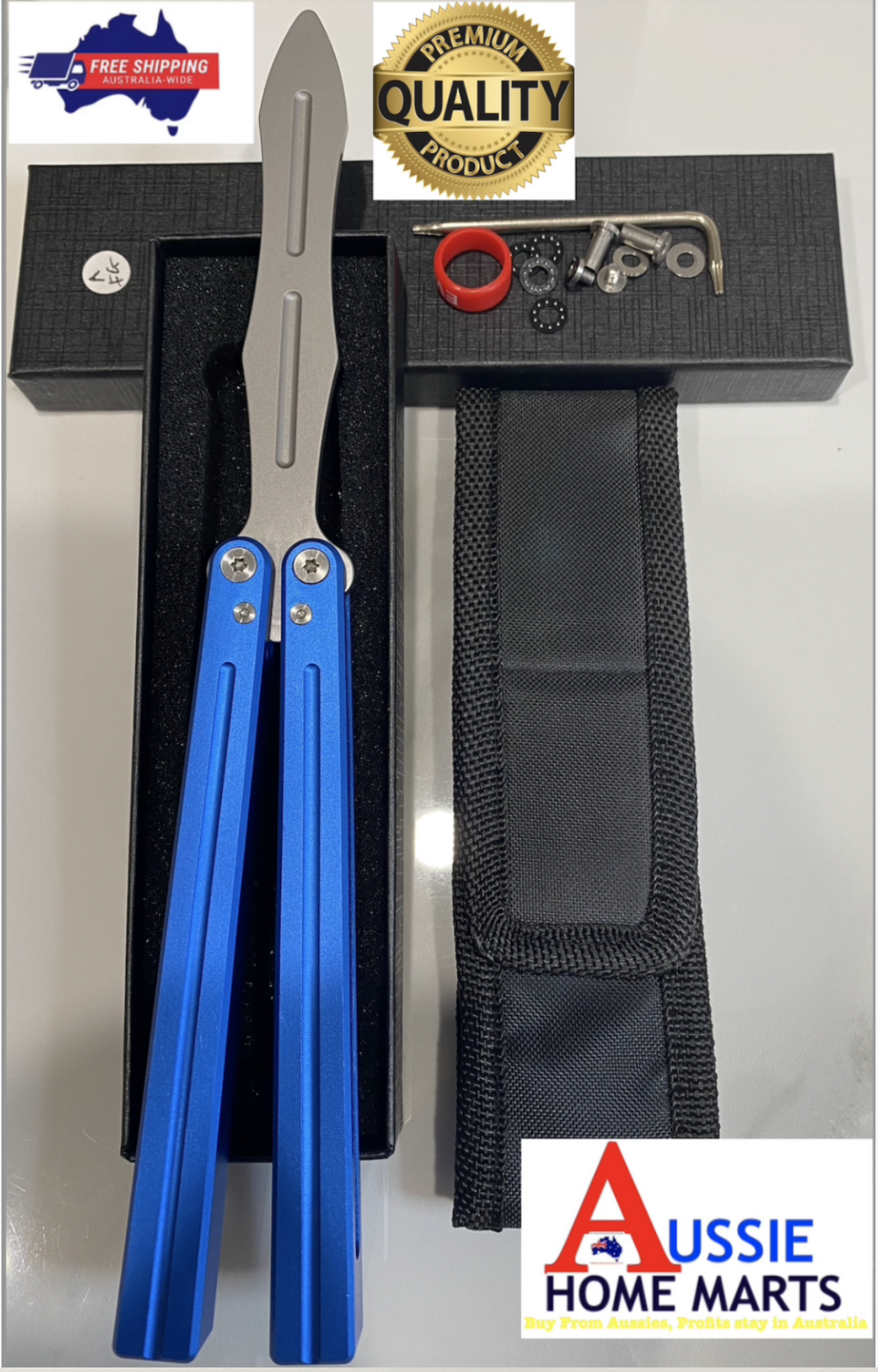 Butterfly BALISONG Trainer ALUMI Blue Silver Tip Blade PREMIUM QUALITY Free Shipping